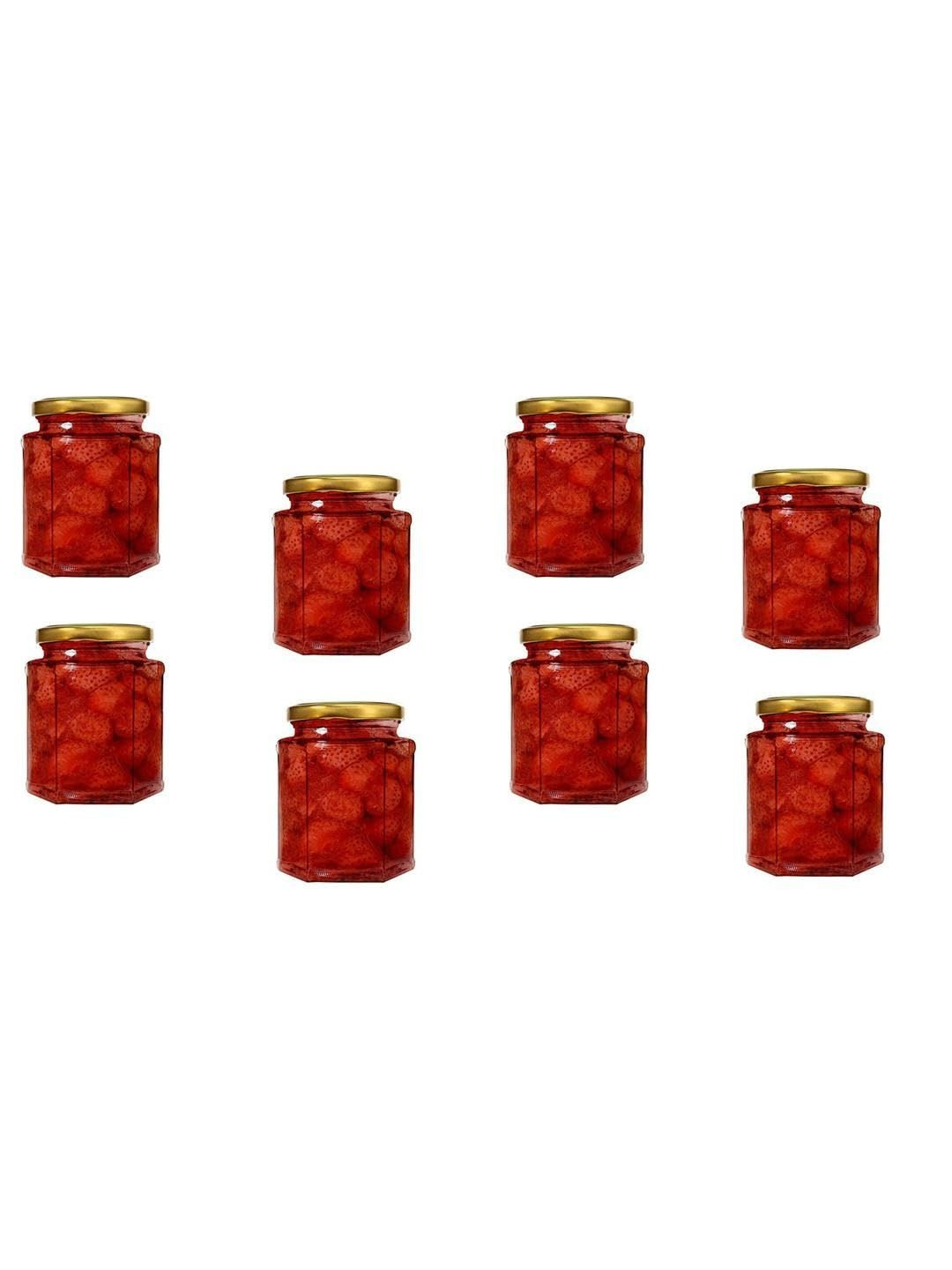 1ST TIME Transparent & Gold-Toned Glass Dishwasher Safe 8 Pieces Twist Lock Jar- 200 Ml