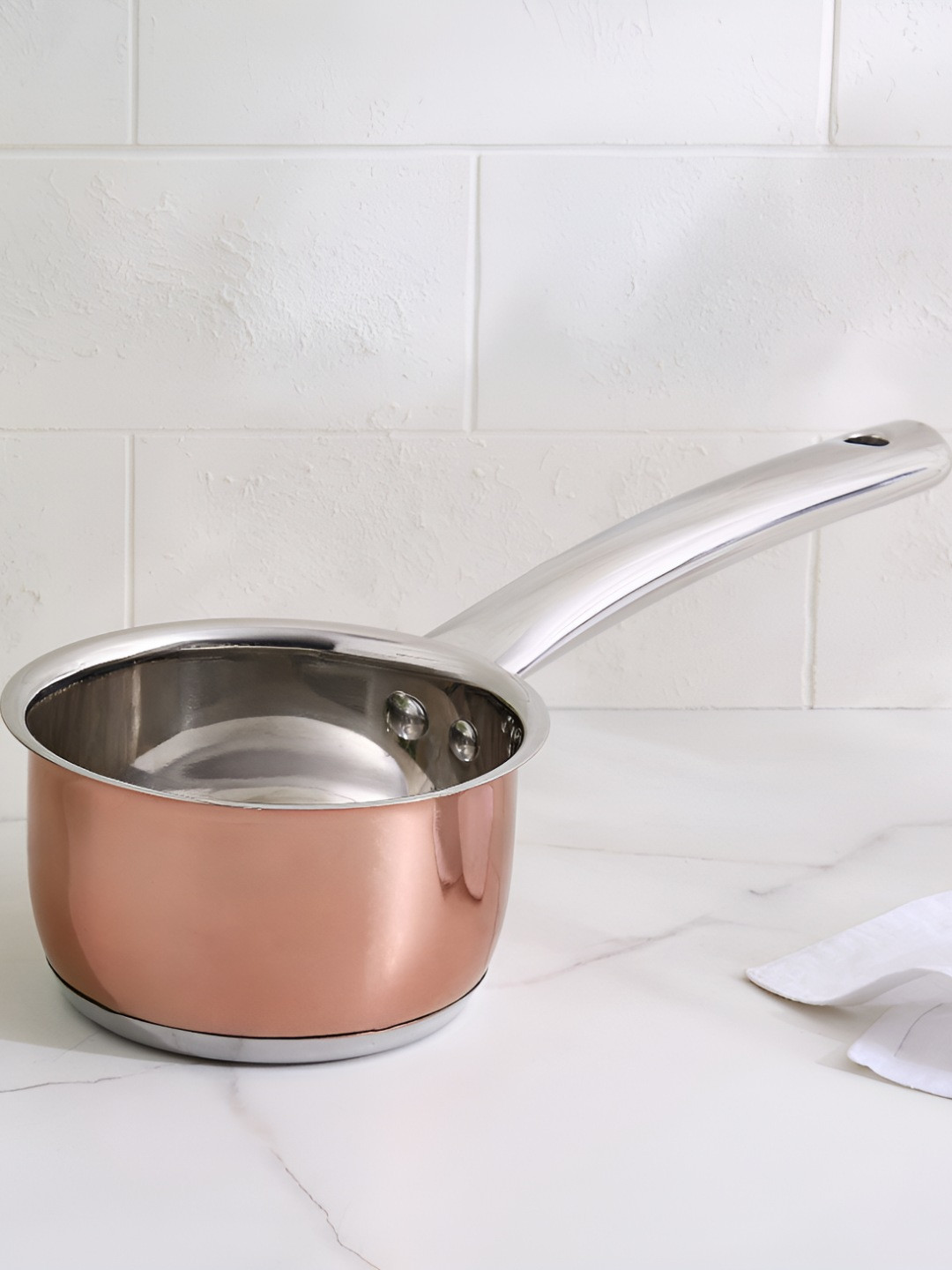 Home Centre Lisbon Peony Copper-Toned & Steel Easy to Clean Stainless Steel Milk Pan 800ml