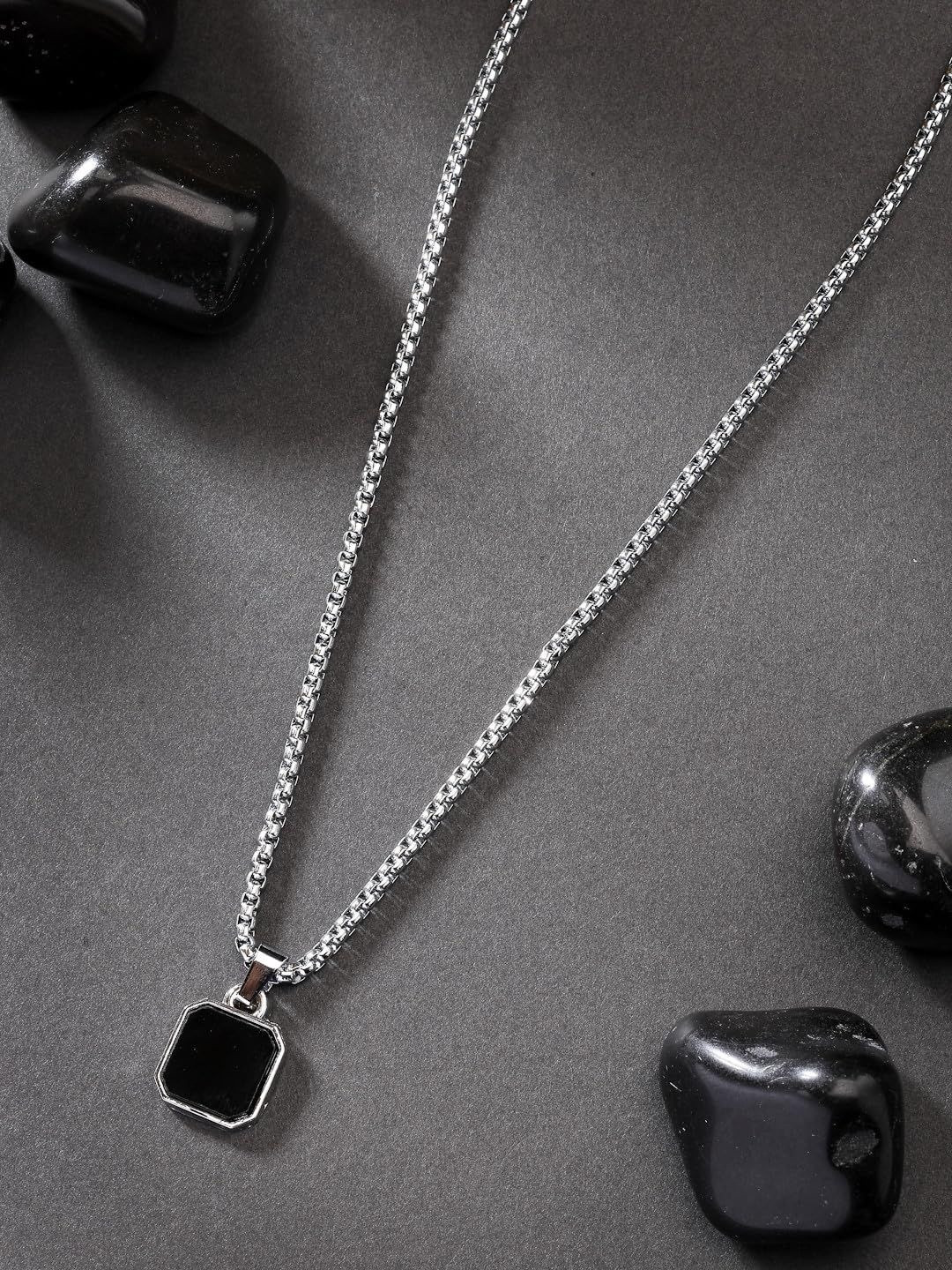 GGE NATURAL ITEM Unisex Stainless Steel Square Shaped Pendant With Chain