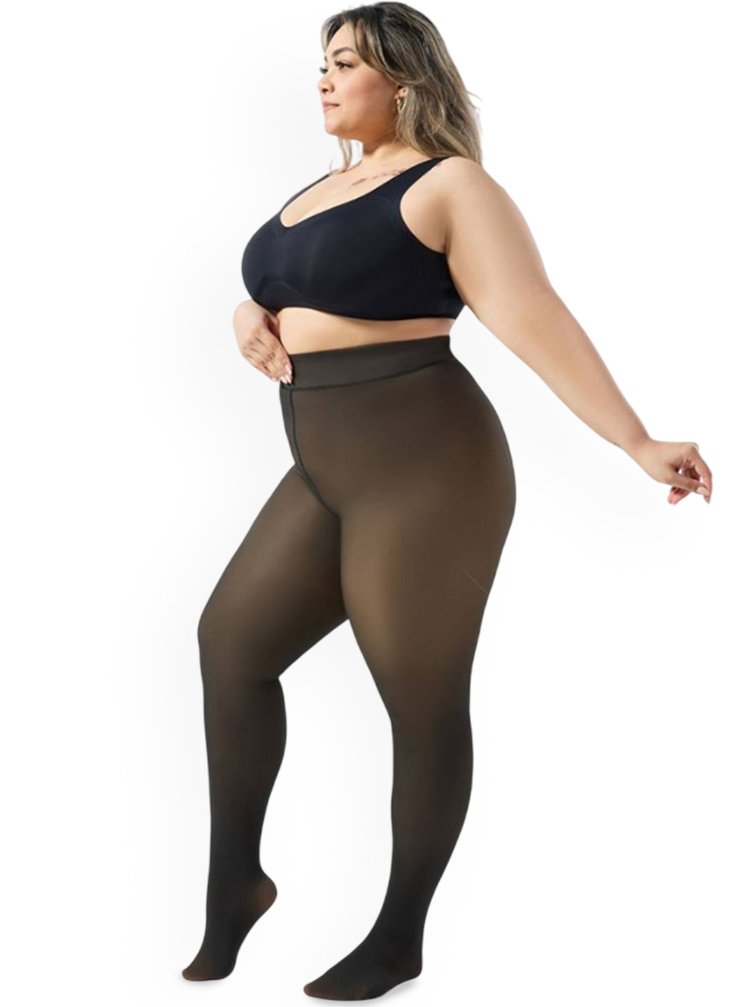 Knots N Stiches Women Plus Size Dual Tone High Waist Fur Stockings