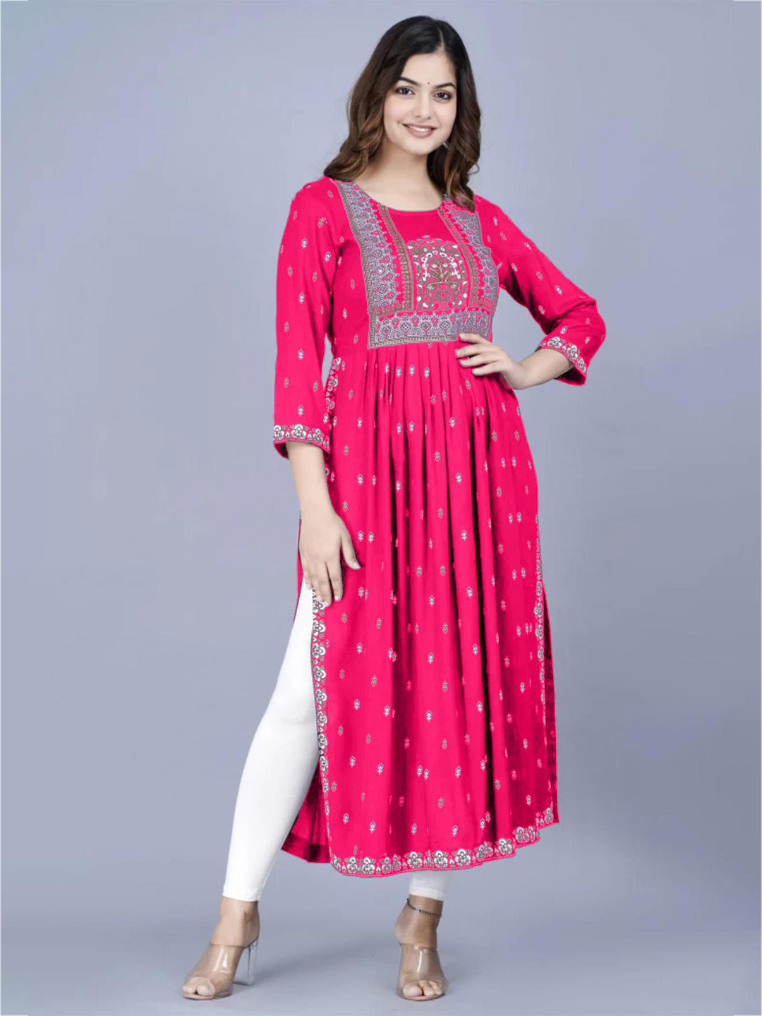 BRAHMASTRA Floral Yoke Design Thread Work Naira Cut Kurta