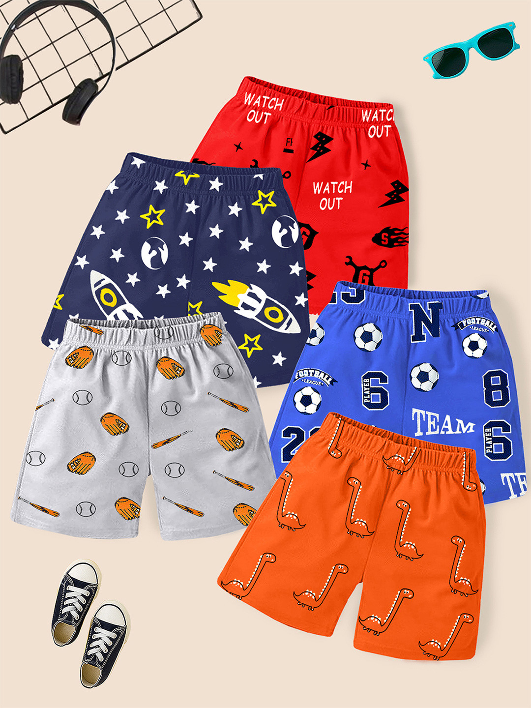 YK Boys Pack f 5 Regular Fit Cotton Shorts