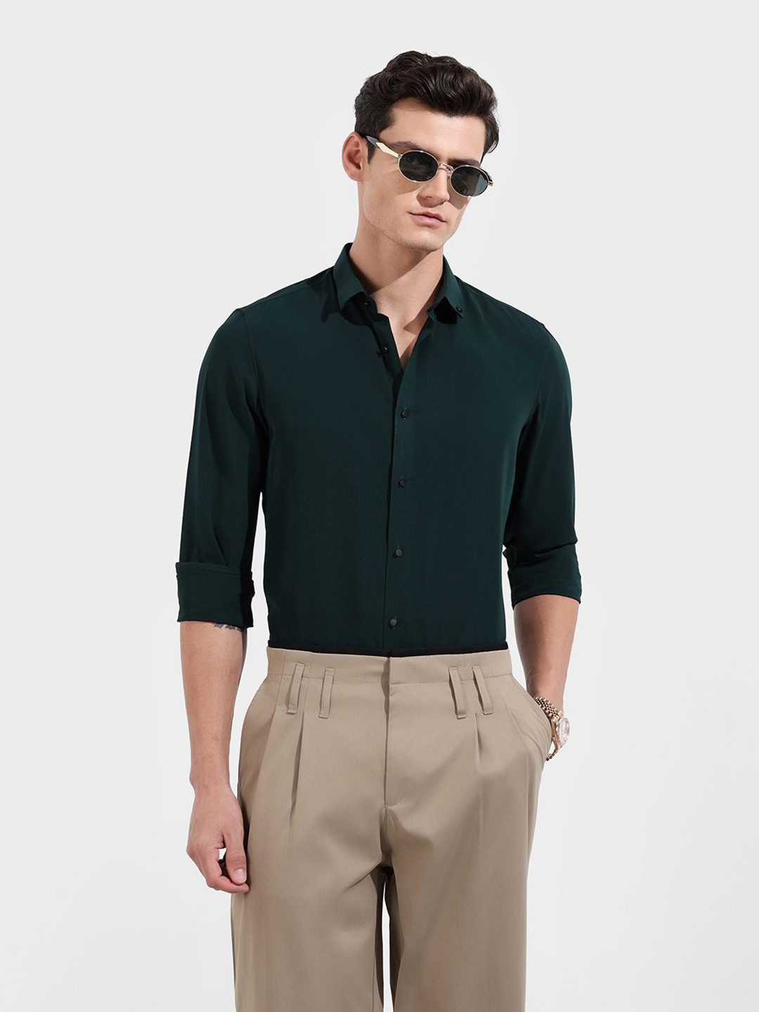 The Indian Garage Co Men Solid Button-Down Collar Formal Shirt