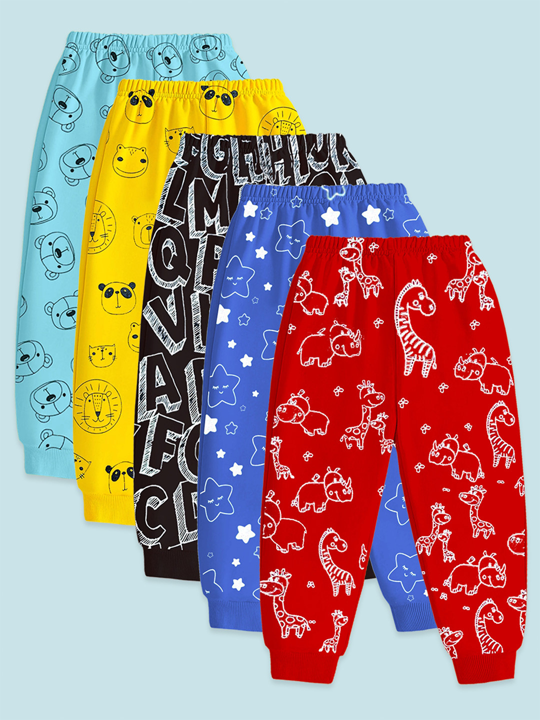 YK Boys Pack Of 5 Graphic Printed Track Pants
