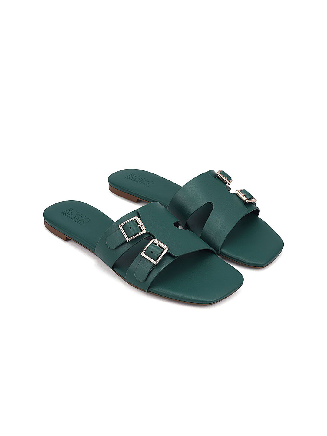 ROSSO BRUNELLO Women Leather Open Toe Flats with Buckles