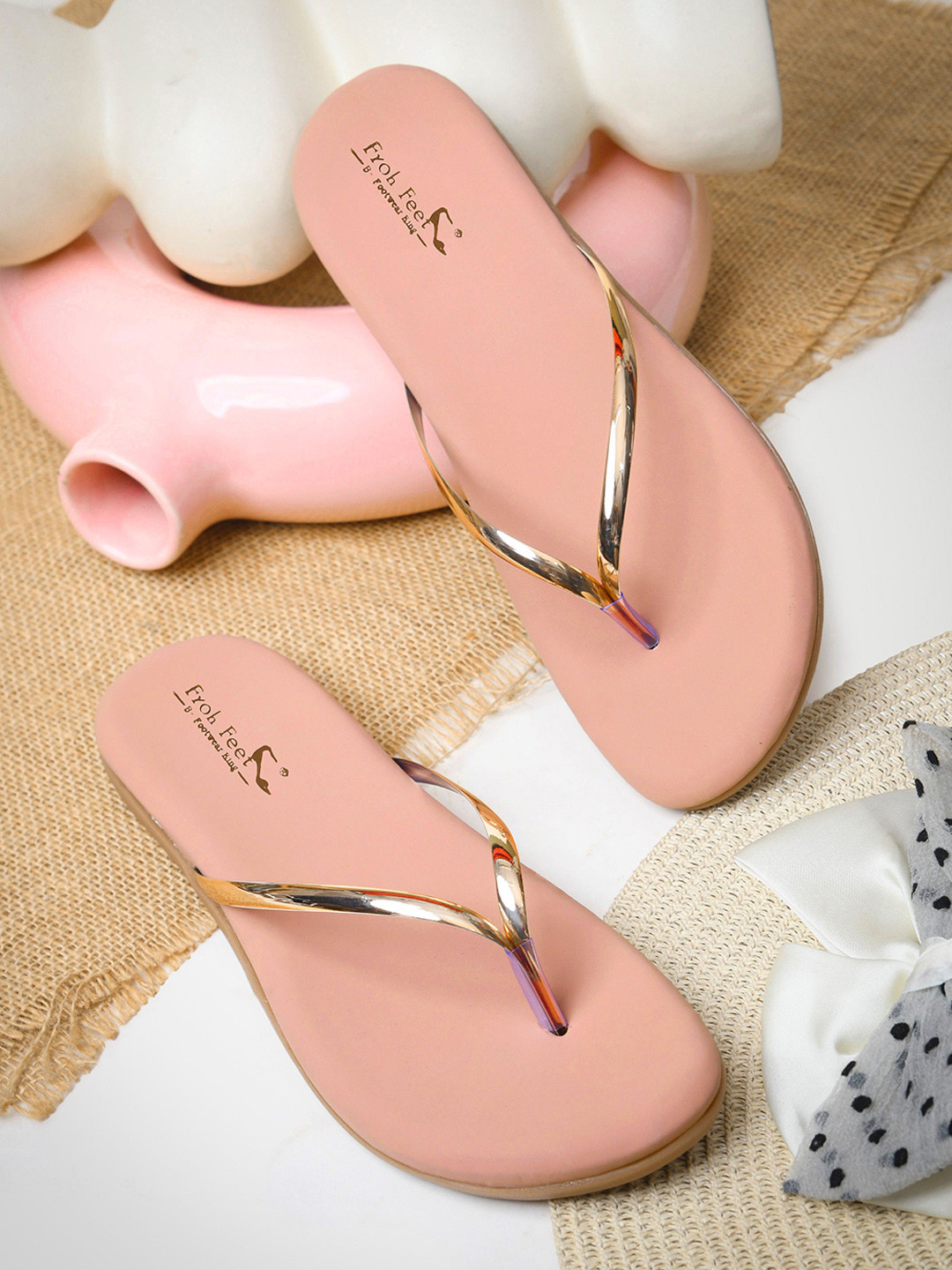 Froh Feet Women Embellished Glossy Crossover Strap Open Toe Flats