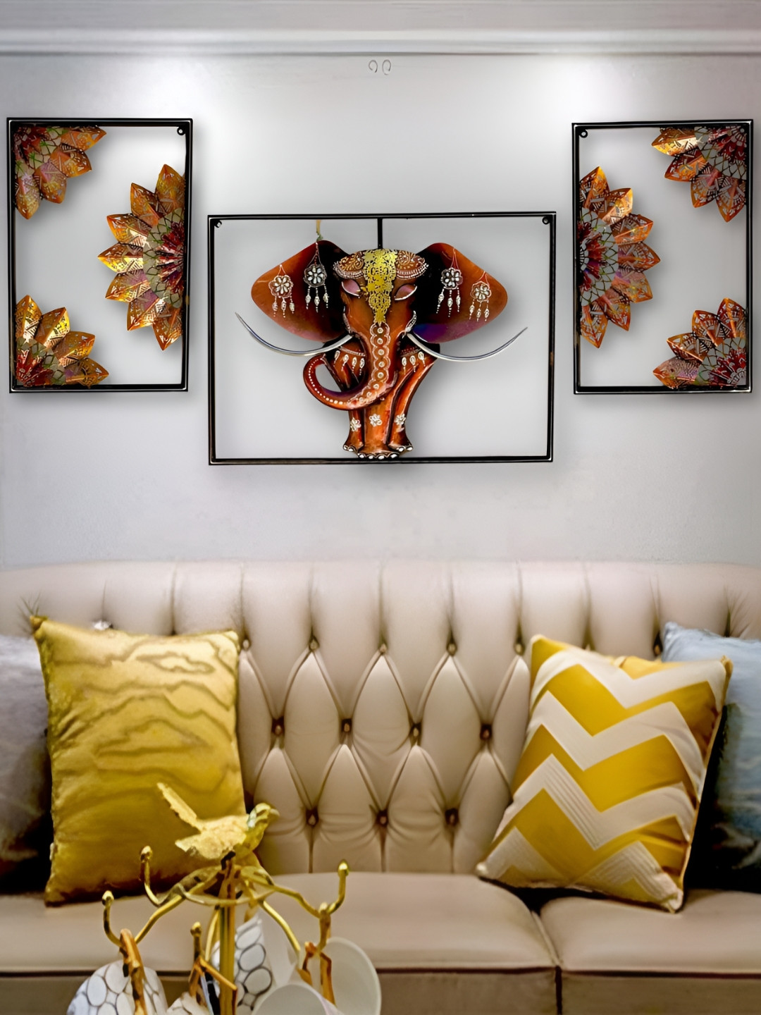 PRANJALS HOUSE Mandala Elephant Dcor Collection Black 3 Pcs Wall Decors