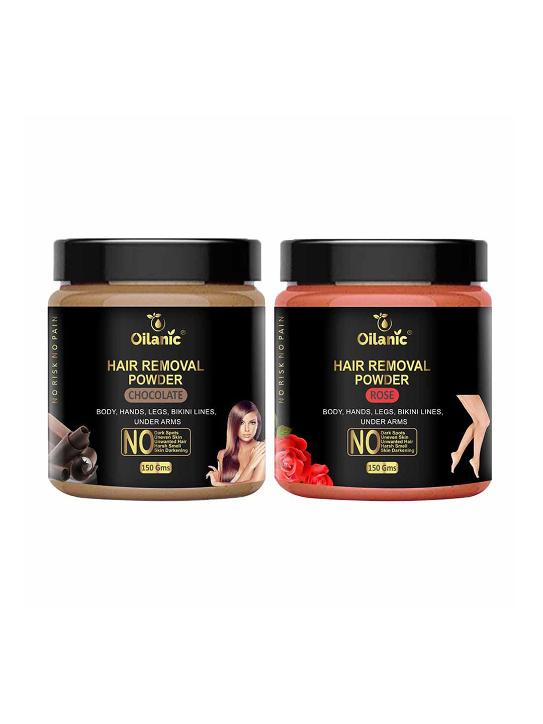 Oilanic Set Of 2 Natural Chocolate & Rose Hair Removal Wax Powder - 150 g Each