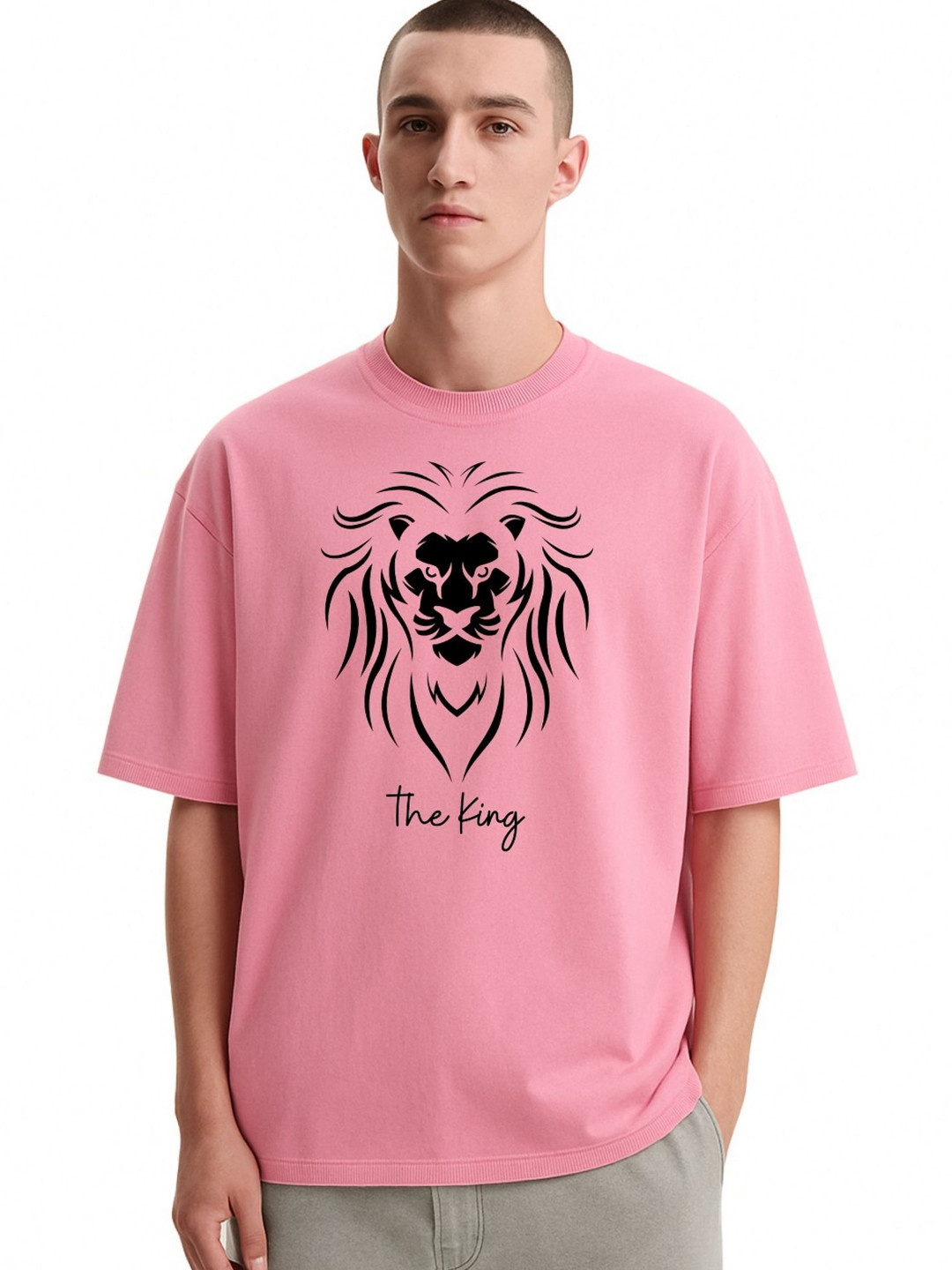 Fashnobic Men Dri-FIT Trendy The King Printed Round Neck Cotton Oversized T-shirt