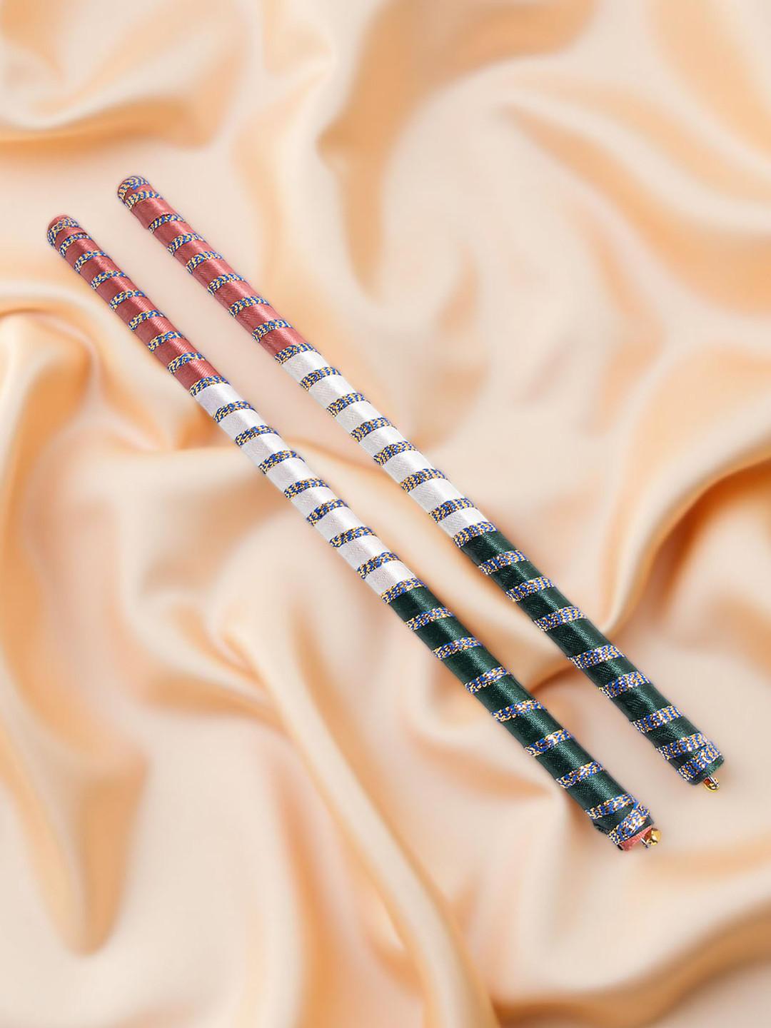 Golden Peacock Set Of 2 Dandiya Sticks With Satin Wrap