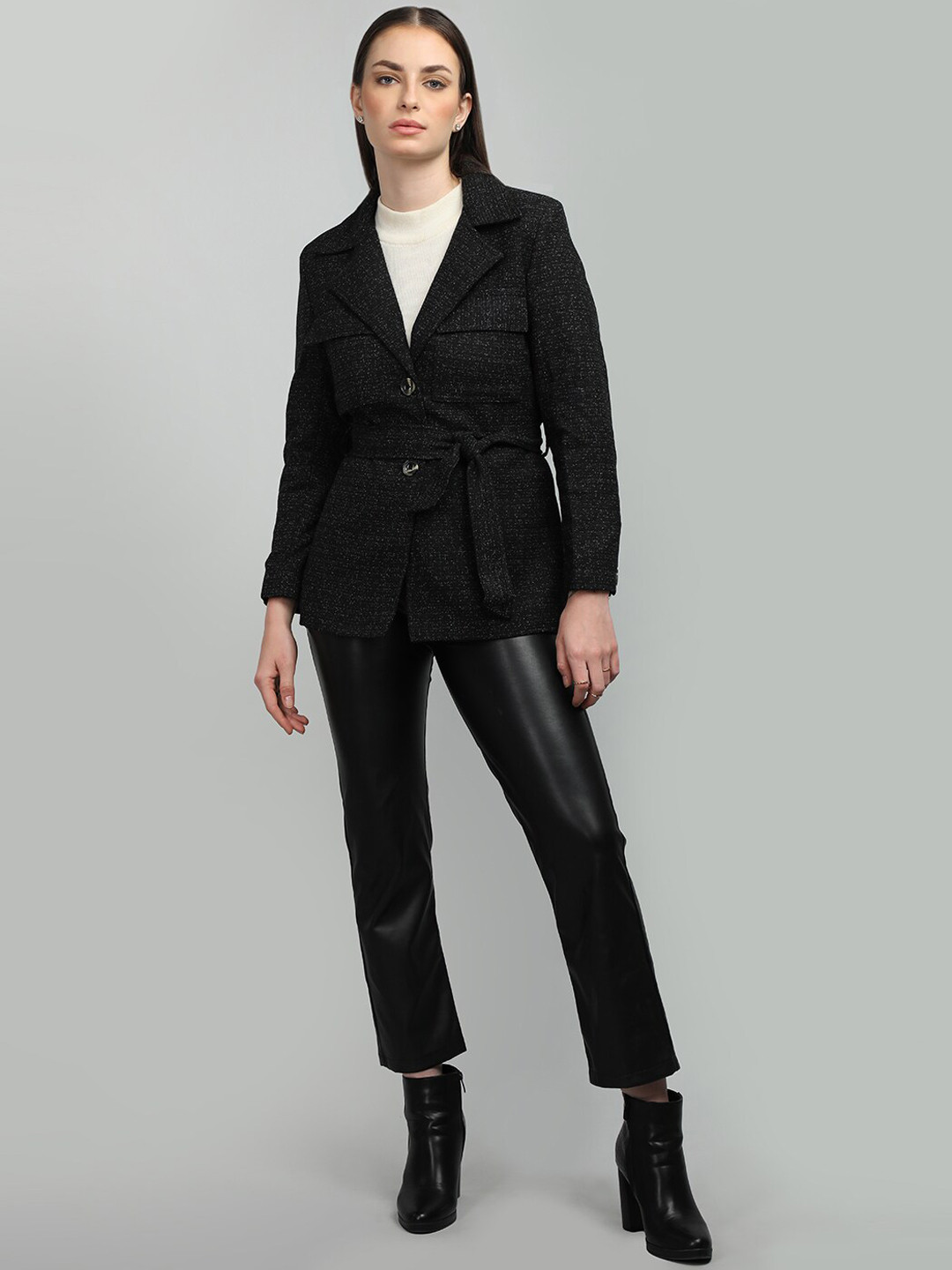 HONNETE Self Design Notched Lapel Coat