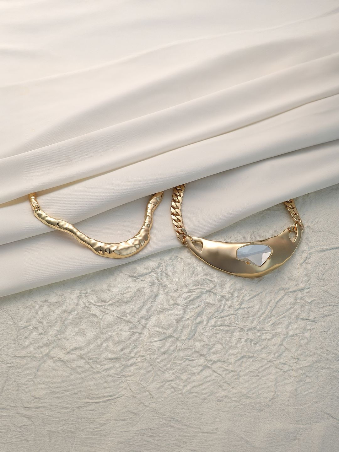 SOHI Set Of 2 Gold-Plated Curve Statement Necklaces