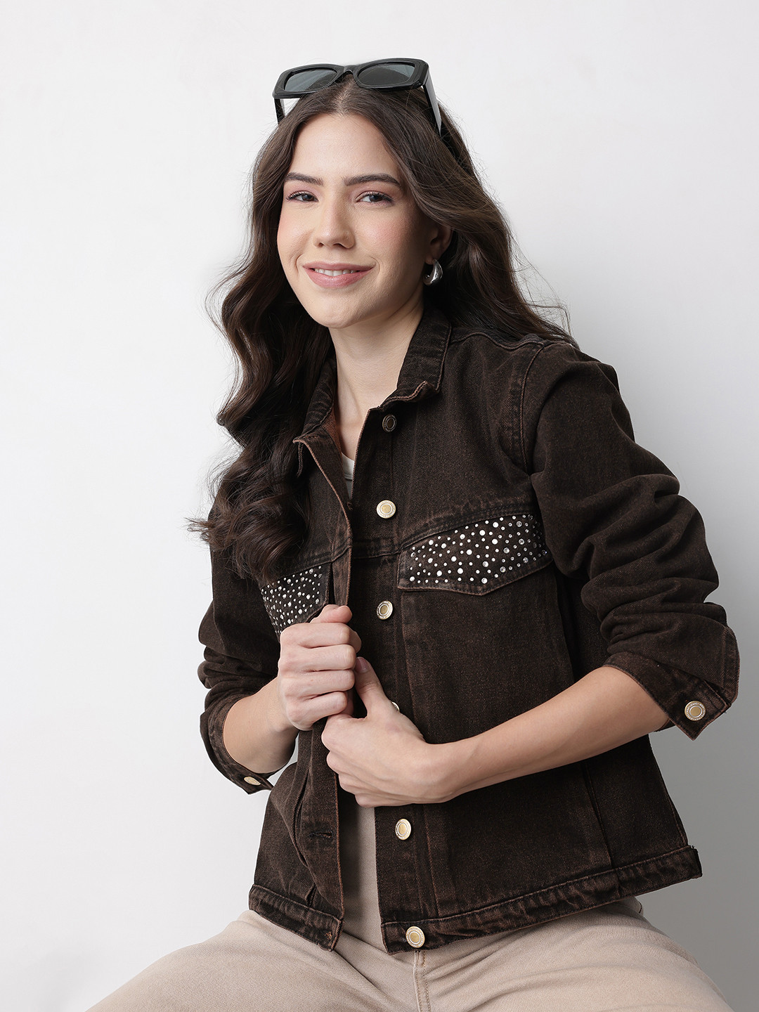 Mast & Harbour Studded Oversized Pocket Detail Denim Jacket