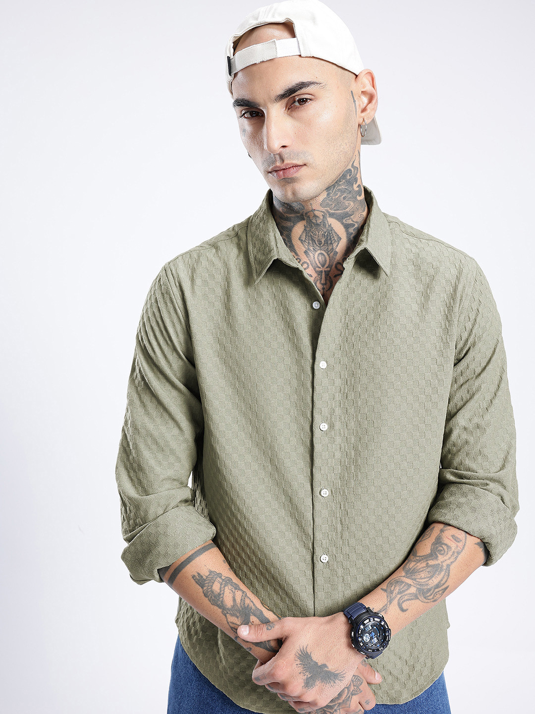 glitchez Self Design Textured Shirt