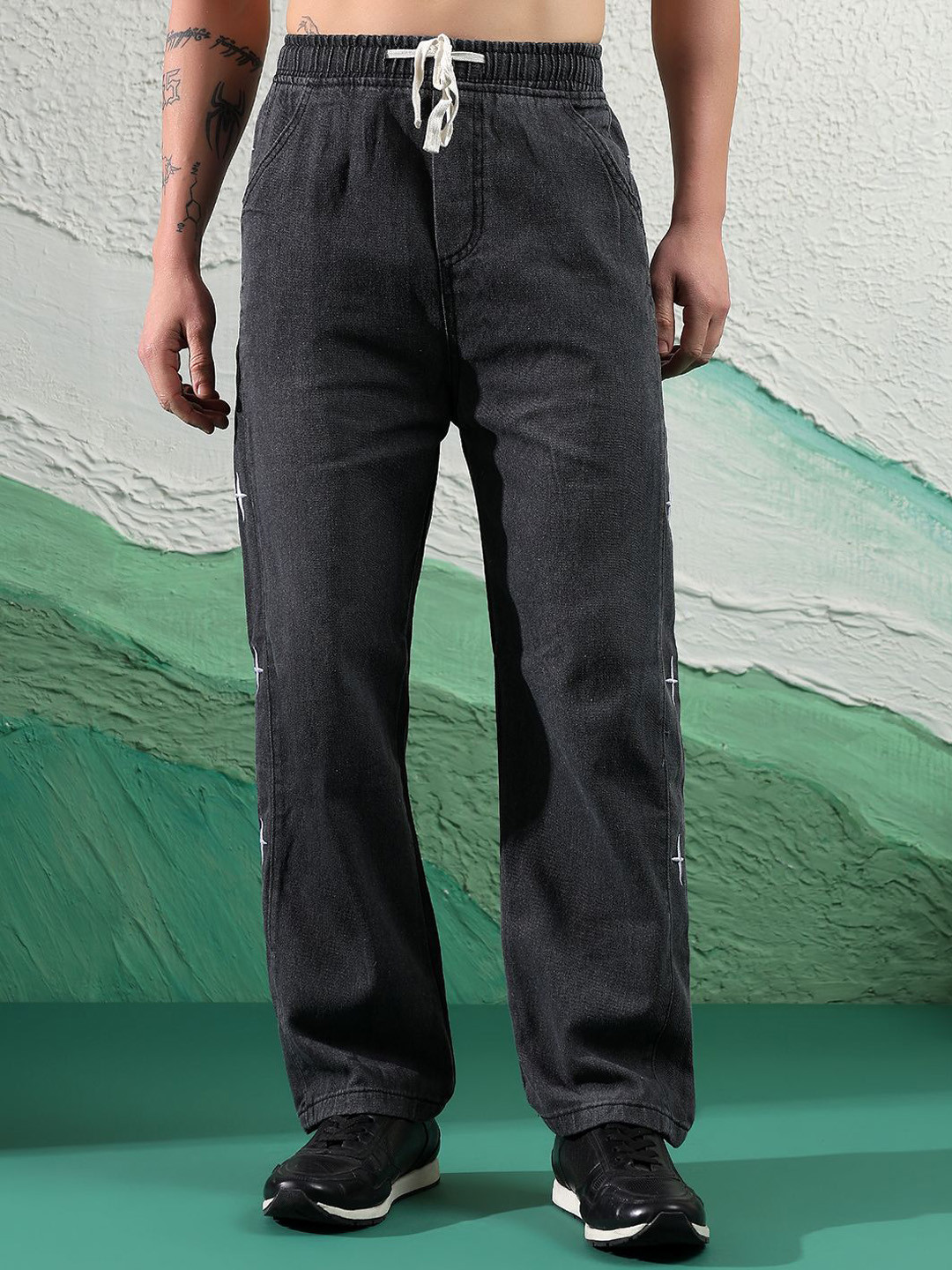 POPCULTR Men Wide Leg Mid-Rise Stretchable Jeans