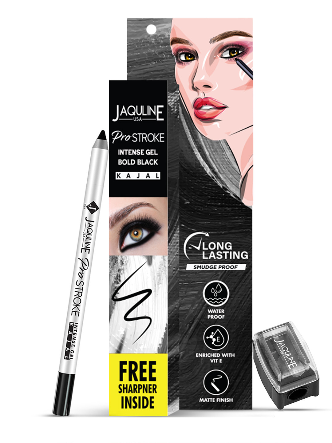 Jaquline USA Set of 2 Pro Stroke Intense Gel Kajal & Sharpener