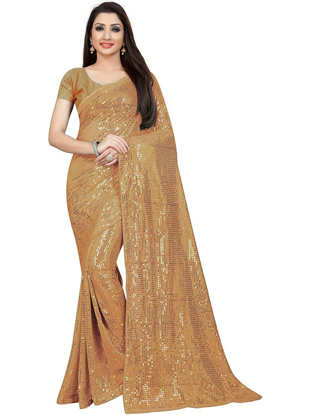 fashion field Embellished Sequinned Pure Georgette Saree