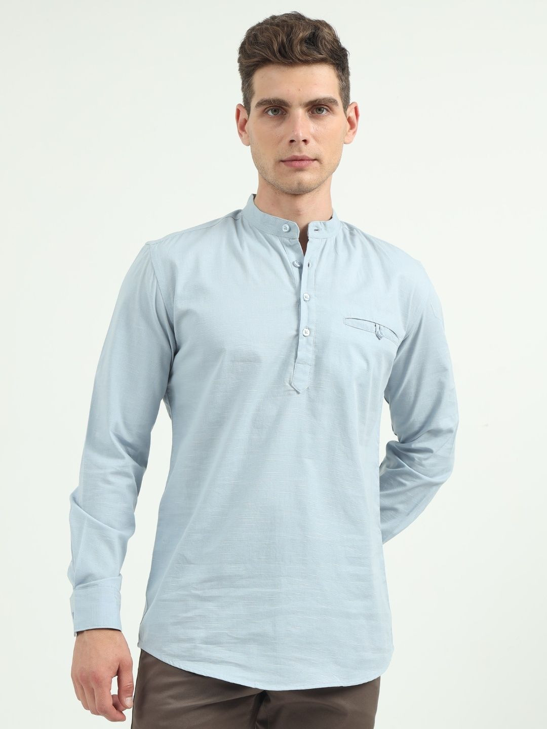 VROJASS Men Solid Daily Linen Straight Kurta