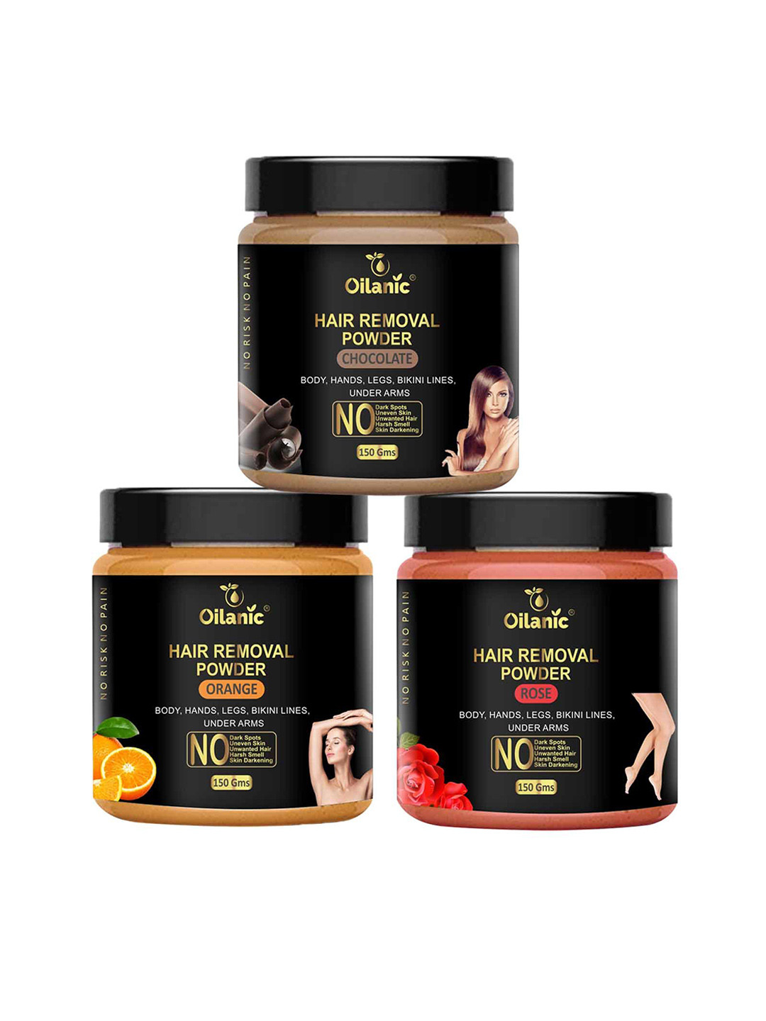 Oilanic Set Of 3 Chocolate, Orange & Rose Hair Removal Wax Powder - 150 g Each