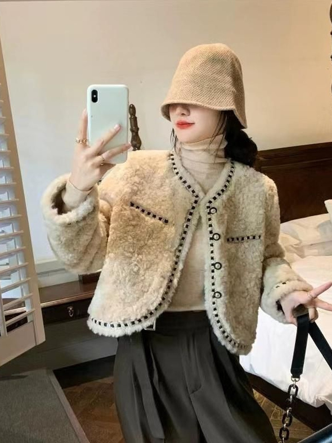 HERE&NOW Women Khaki Shawl Collar Long Sleeves Regular Casual Jackets