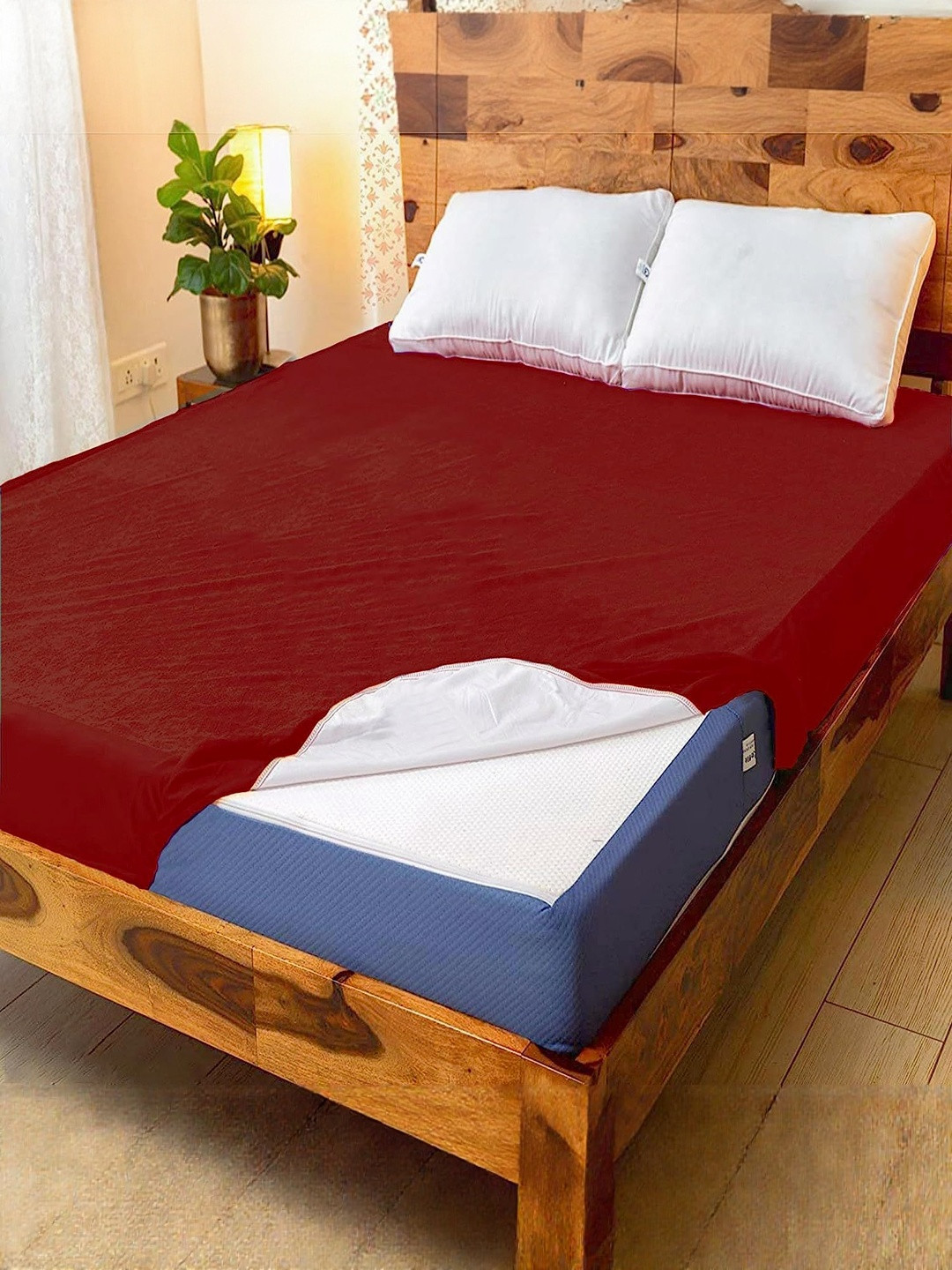 AGS ACTIVE Maroon Fitted King Size Breathable Stretchable Waterproof Mattress Cover