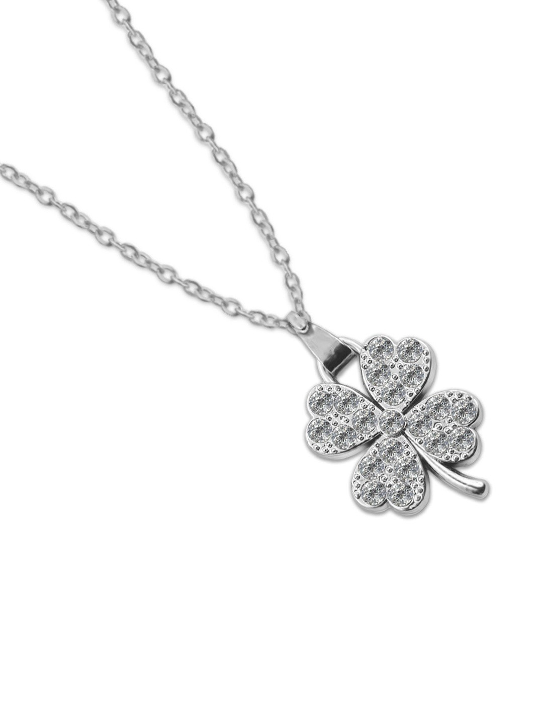 Utkarsh  Women Silver Anti-Tarnish Four Leaf Clover Cubic Zirconia Pendant