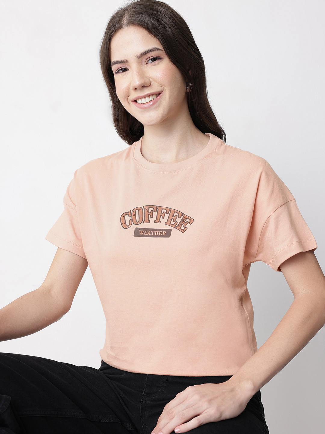 Mast & Harbour Pure Cotton Drop-Shoulder Sleeves T-shirt