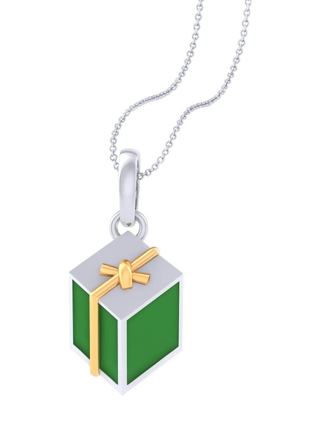 925 SILLER Sterling Silver Rhodium-Plated Gift Box Shaped Pendant With Chain