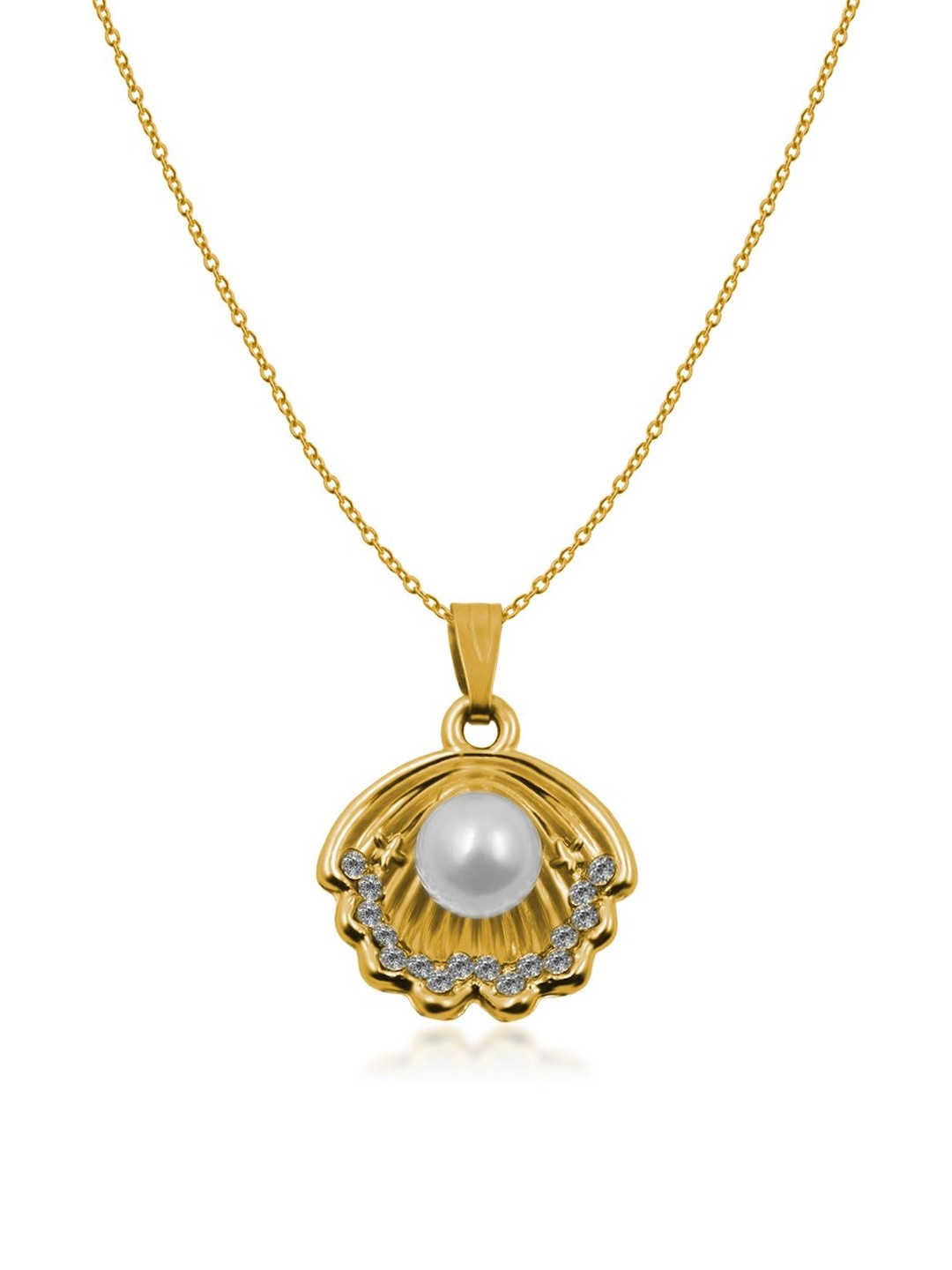 Utkarsh Women Gold-Plated Anti-Tarnish Shell with Pearls Cubic Zirconia Pendant