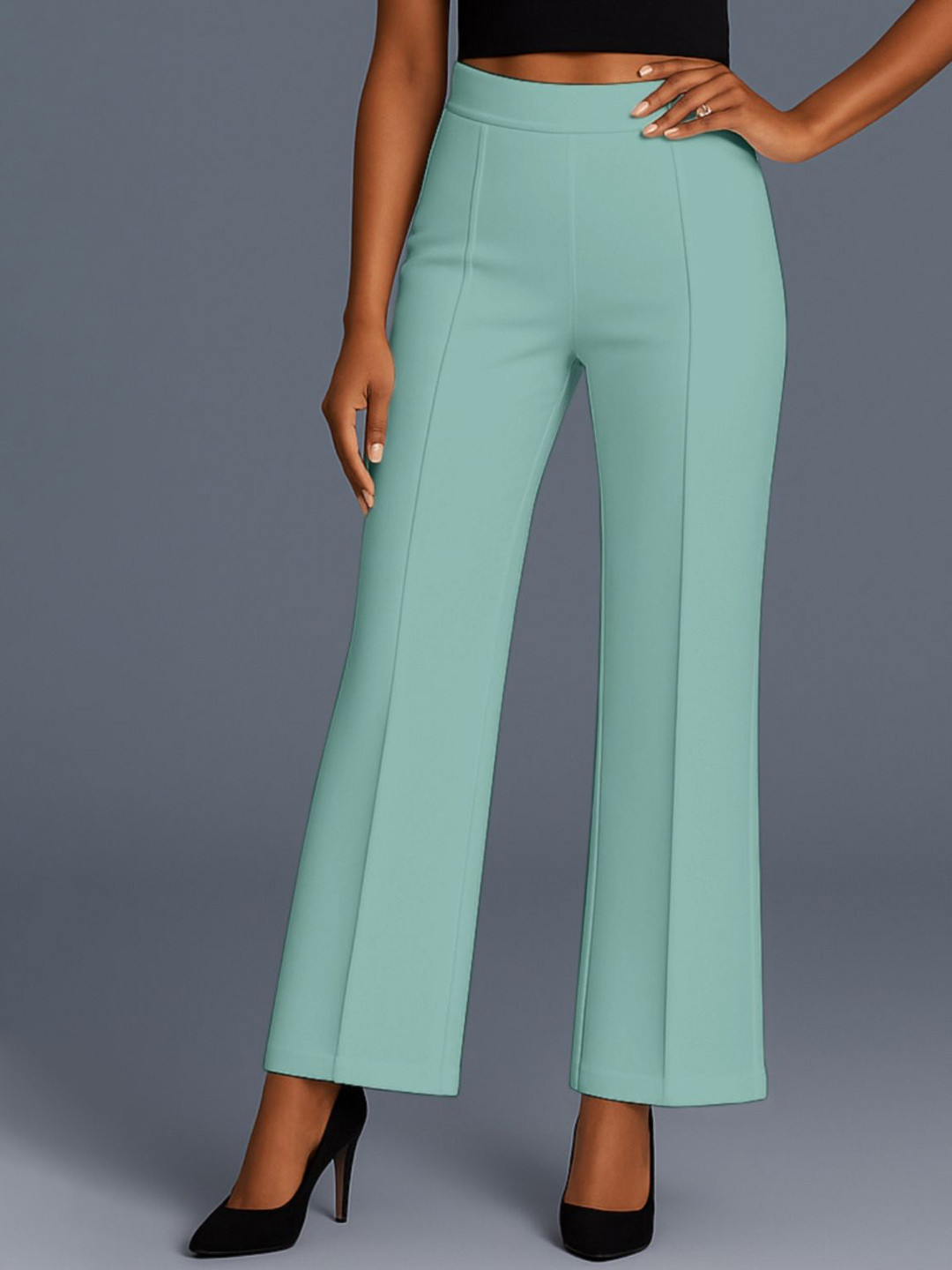 Sea Green Relaxed Fit High-Rise Trousers