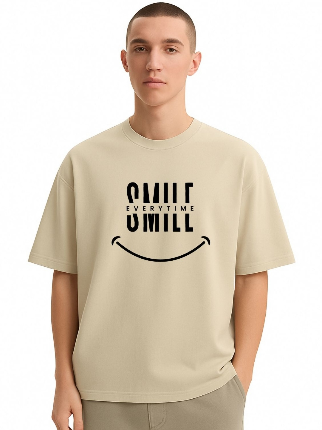 Fashnobic Men Dri-FIT Trendy Smile Everytime Printed Round Neck Cotton Oversized T-shirt