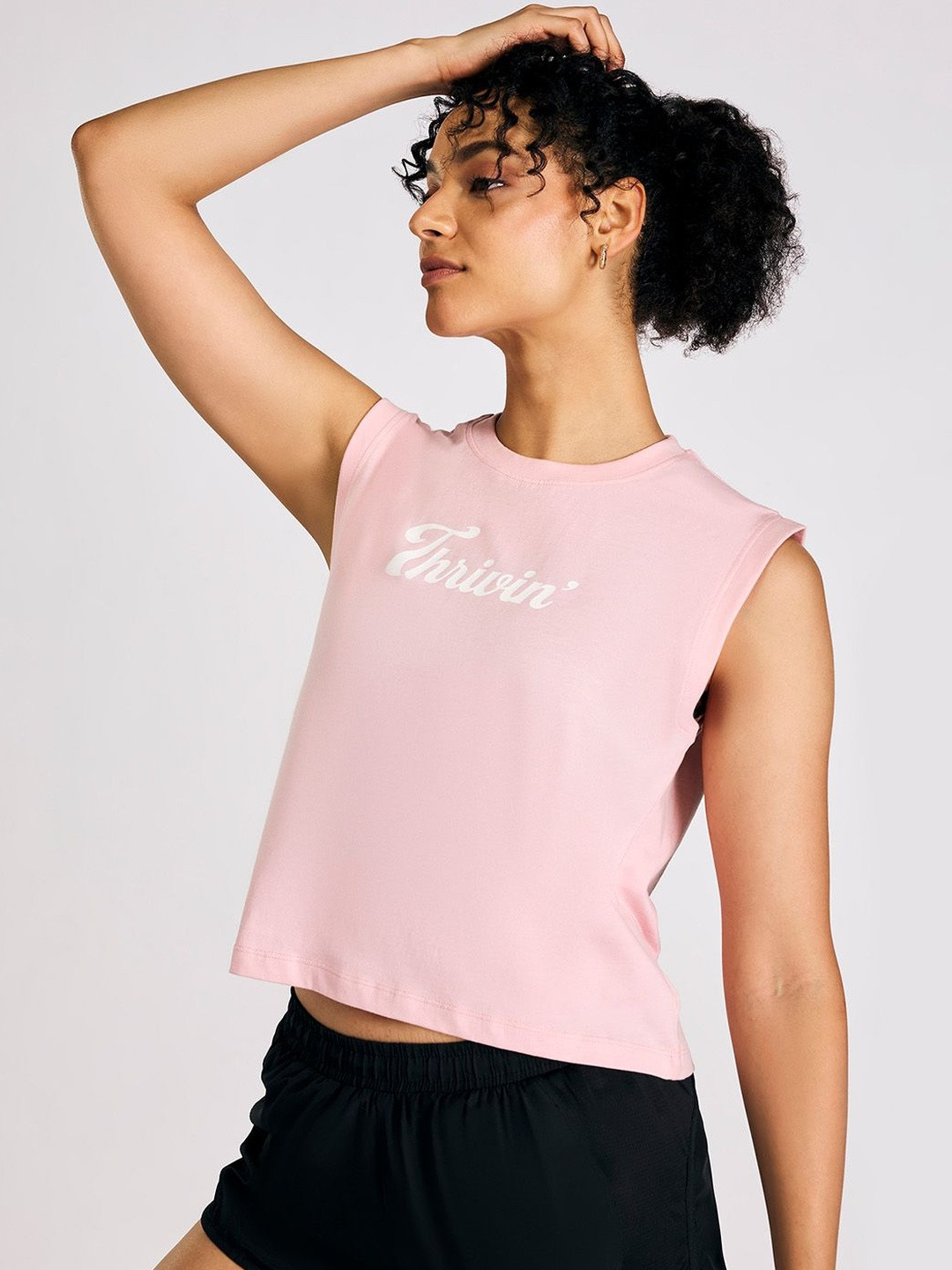 KICA Typography Printed Cotton Crop Tank Top