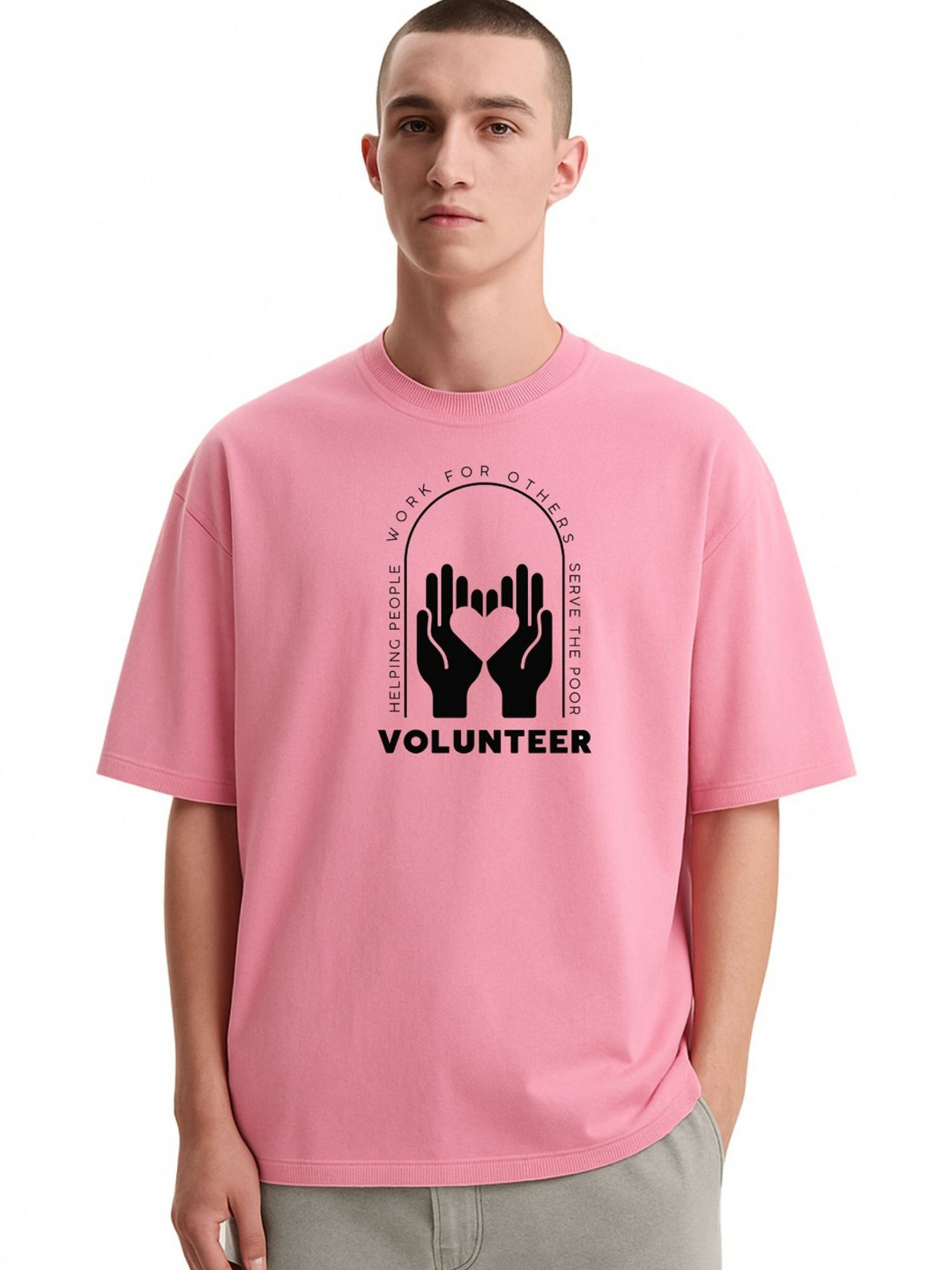 Men's Pink Typography Round Neck Relaxed Fit T-shirt