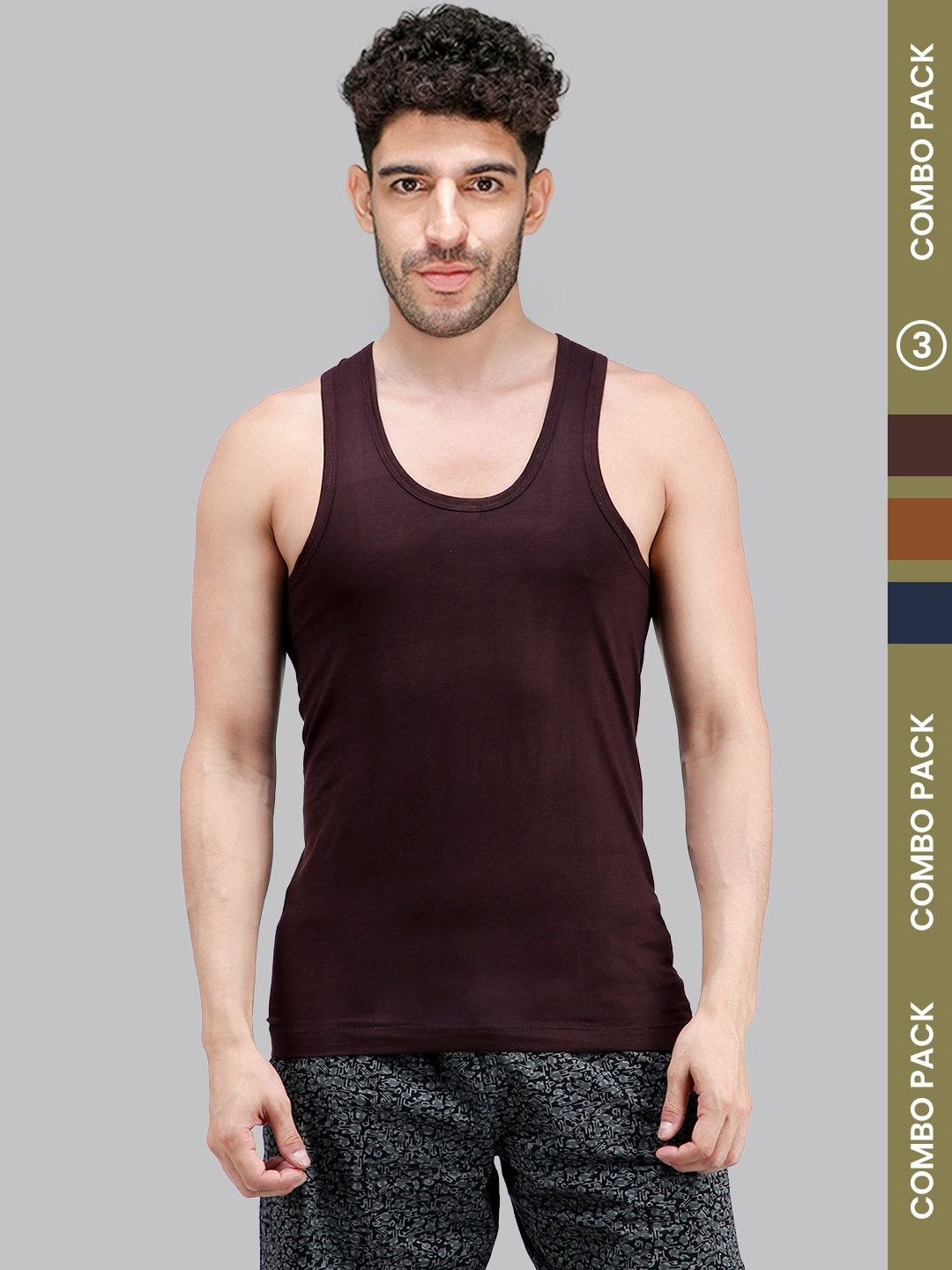 Amul Comfy Men Pack of 3 Plain Cotton Multi Colour Sleeveless Vest