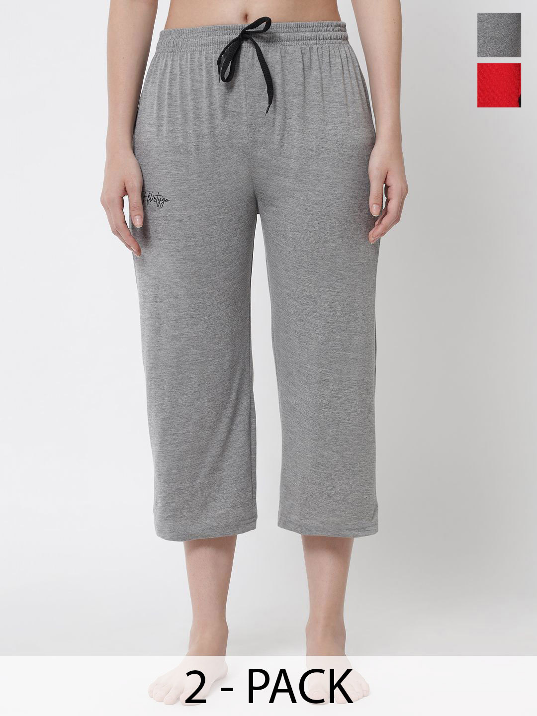 FFLIRTYGO Women Pack of 2 Solid Cotton Drawstring Lounge Pants