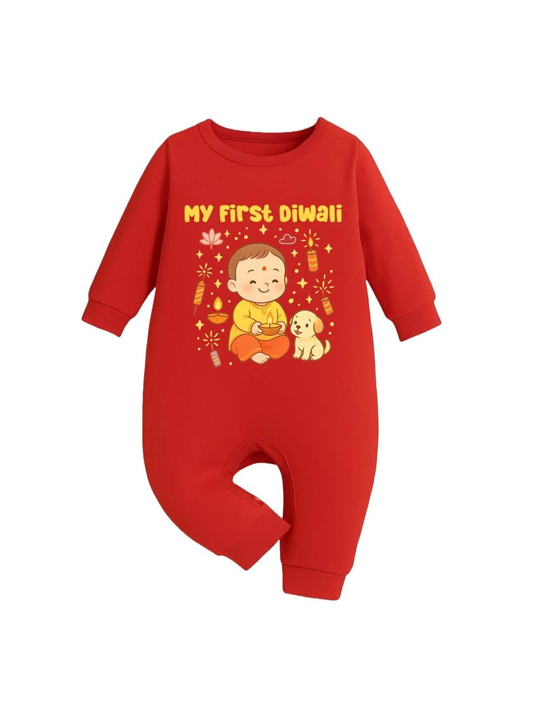 karmikh clothing & lifestyle Kids Diwali Theme Printed Long Sleeves Rompers