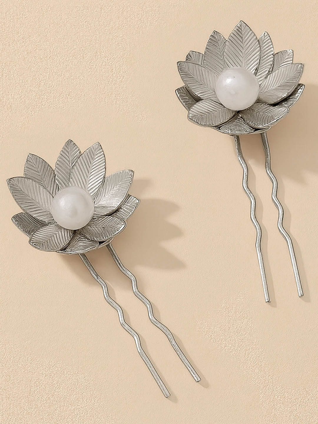 HAIR DRAMA CO. Women Set of 2 Pearl Embellished Floral U Hair Pins