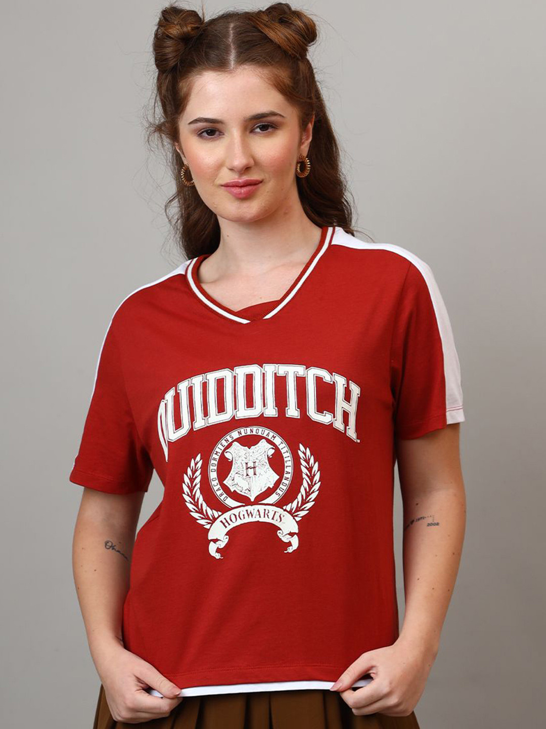 Free Authority Harry Potter Typography Printed V-Neck Pure Cotton T-Shirt