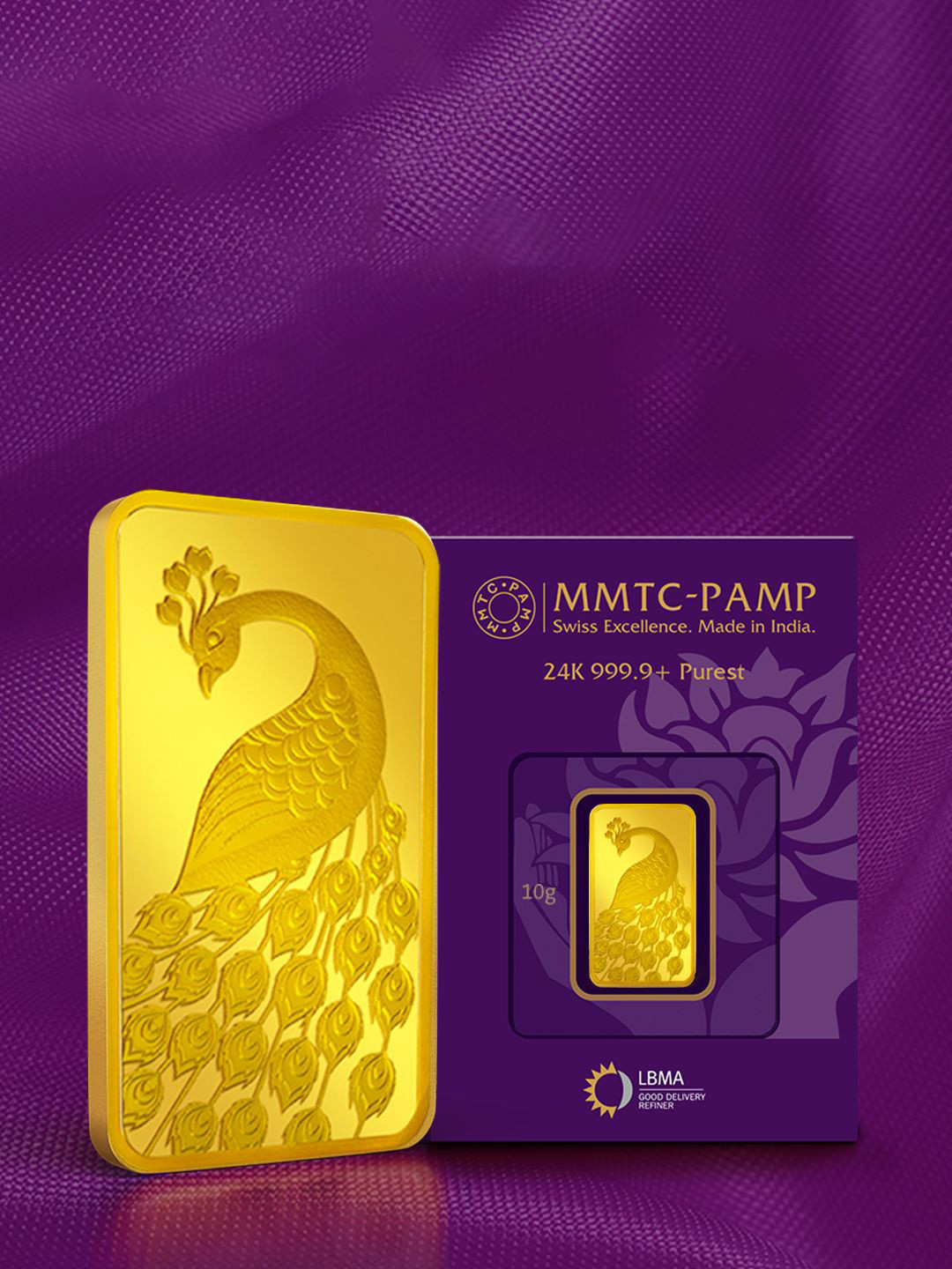 MMTC-PAMP 24KT Gold 999.9 Minted Bar Peacock Certicard QR - 10 g