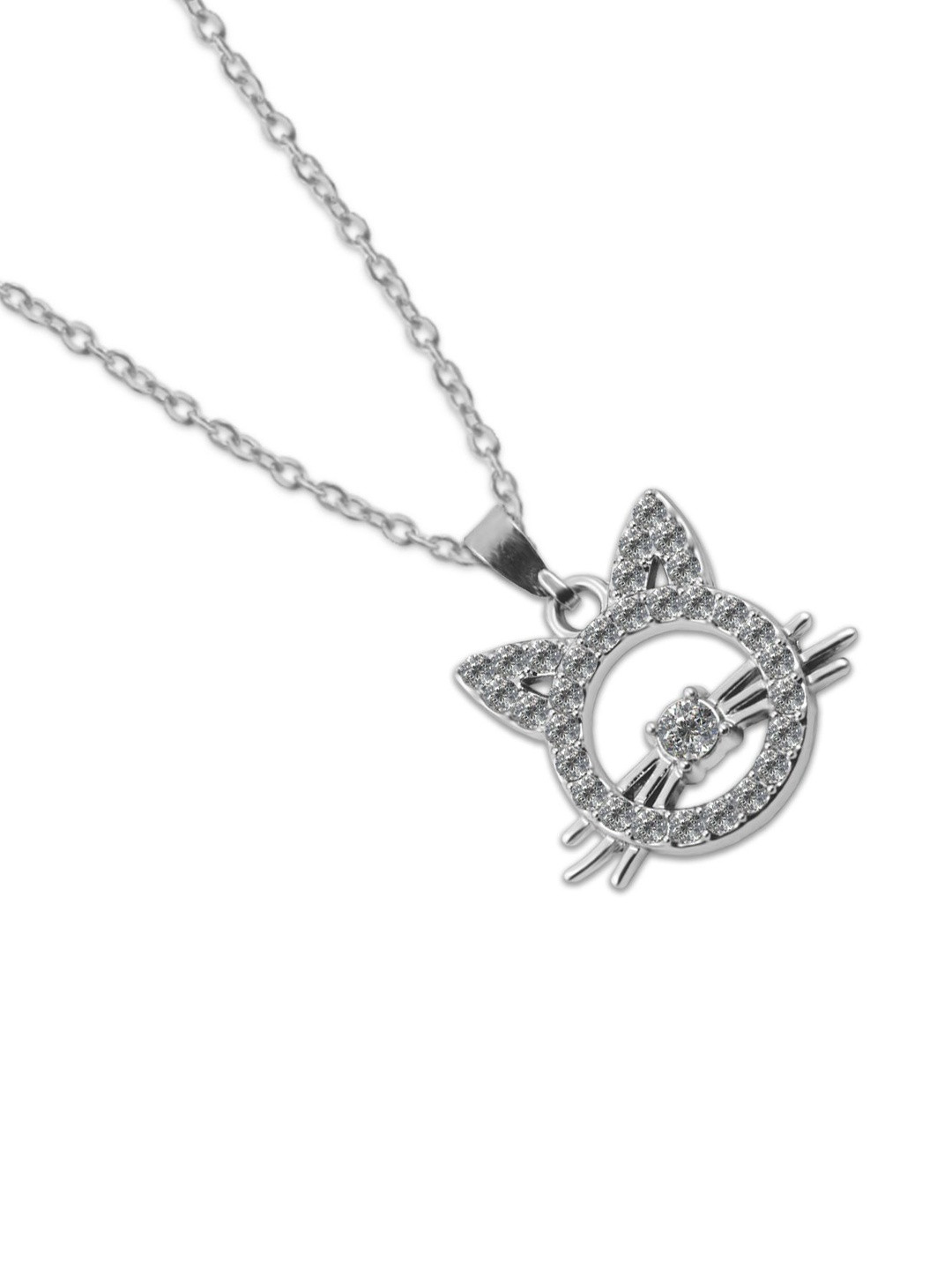 Utkarsh Women Silver-Plated Cat Face Shape Pendant with Chain