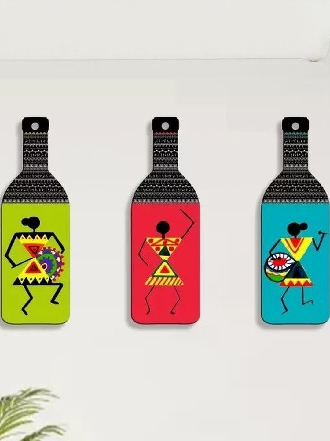 Shiv Collection Pack Of 3 Printed Bottle Shaped Wall Hanging Decors