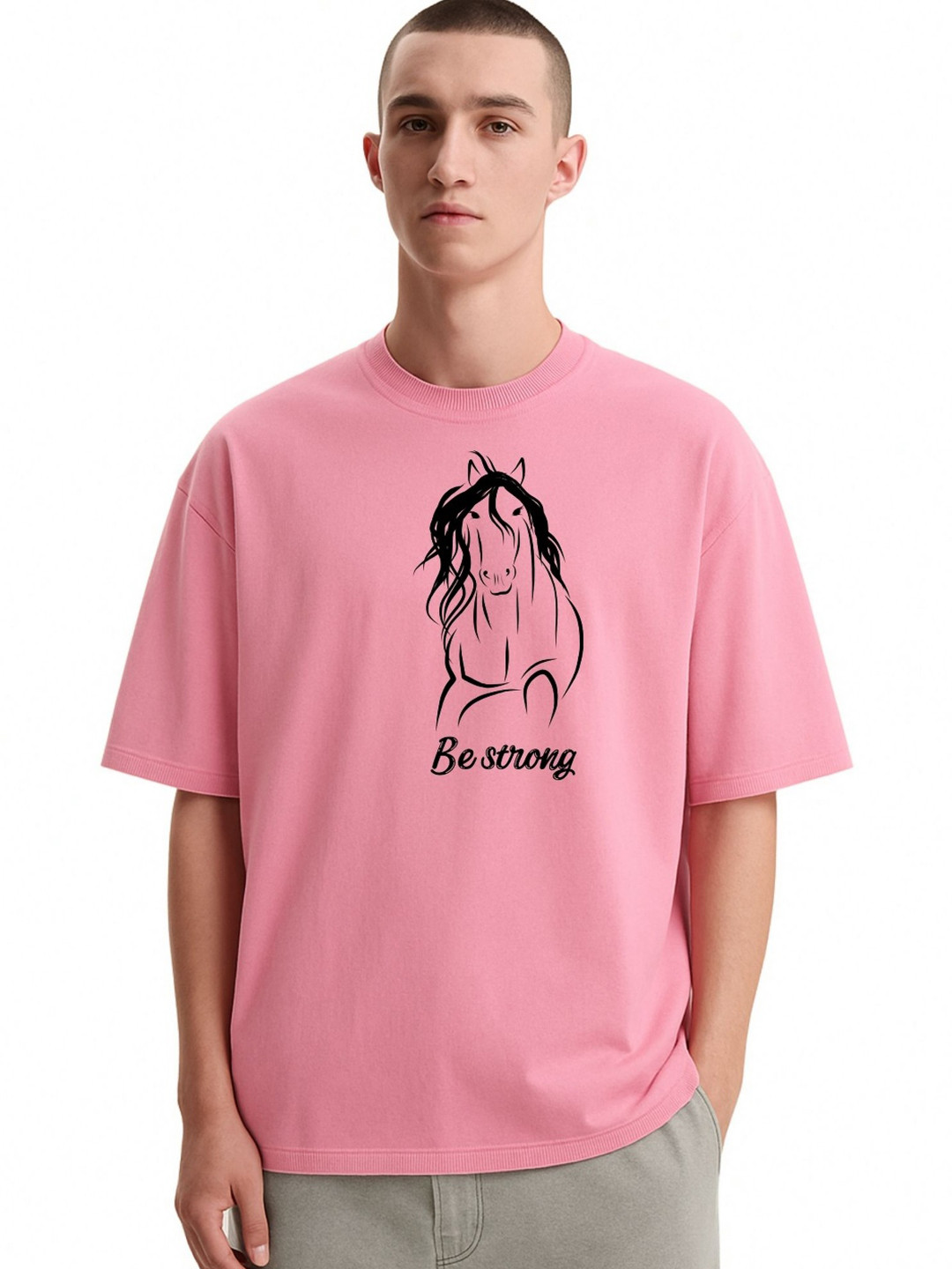 Fashnobic Men Dri-FIT Trendy Be Strong Printed Round Neck Cotton Oversized T-shirt