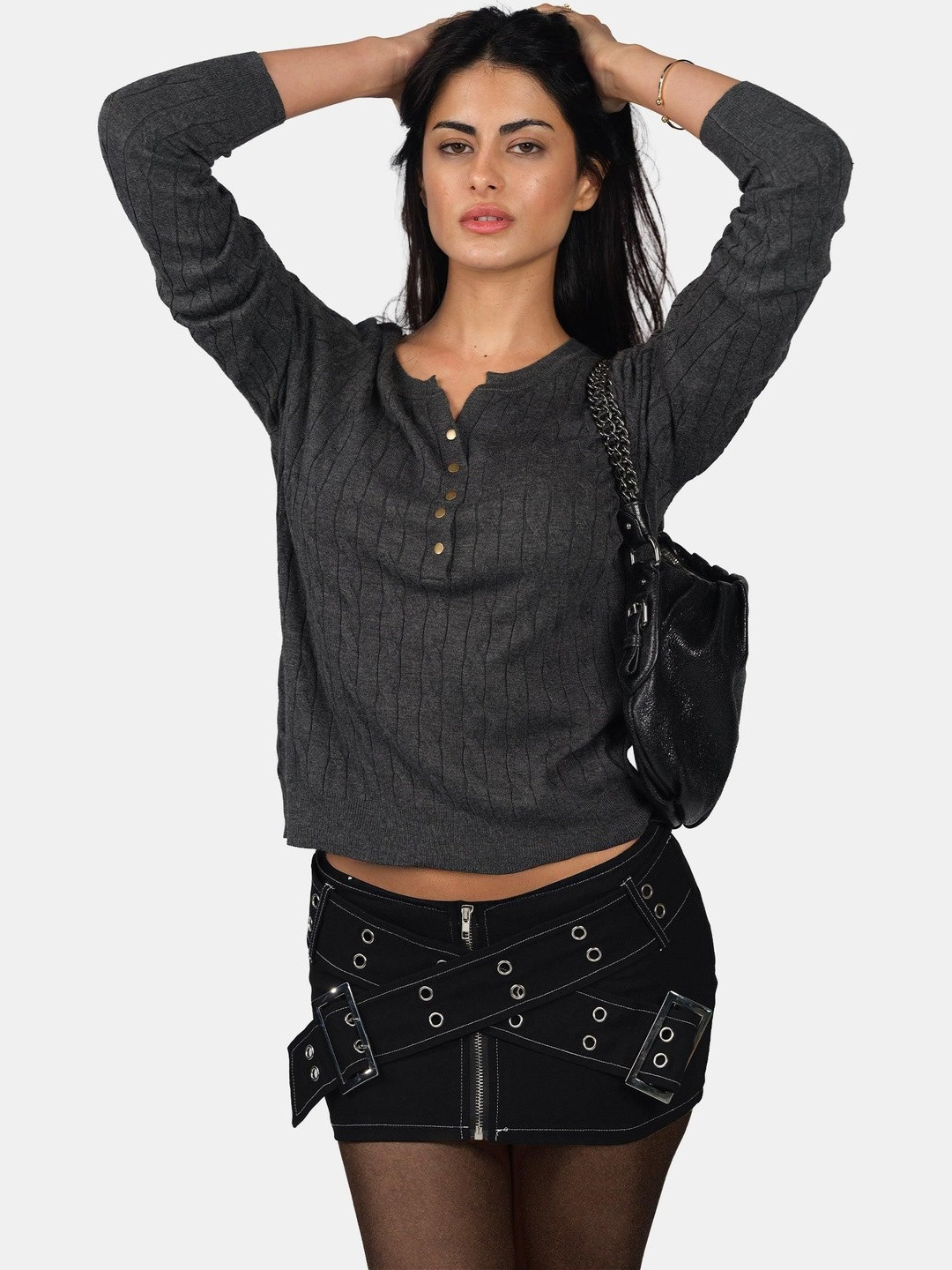 Virgio Women Vertical Stripes Striped V-Neck Long Sleeves Cable Knit Tops