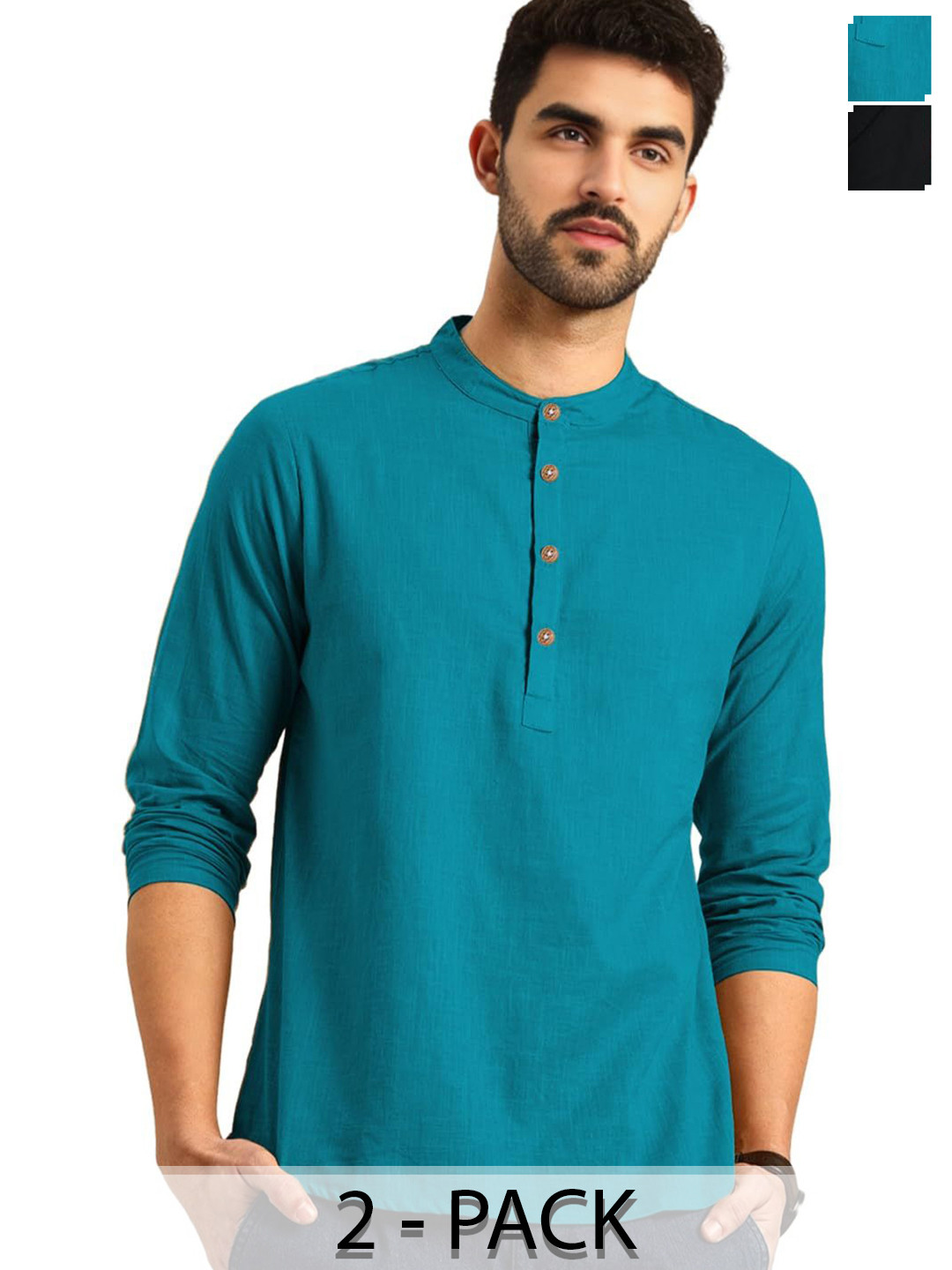 TrendiVastra Selection Of 2 Band Collar Long Sleeves Straight Kurtas