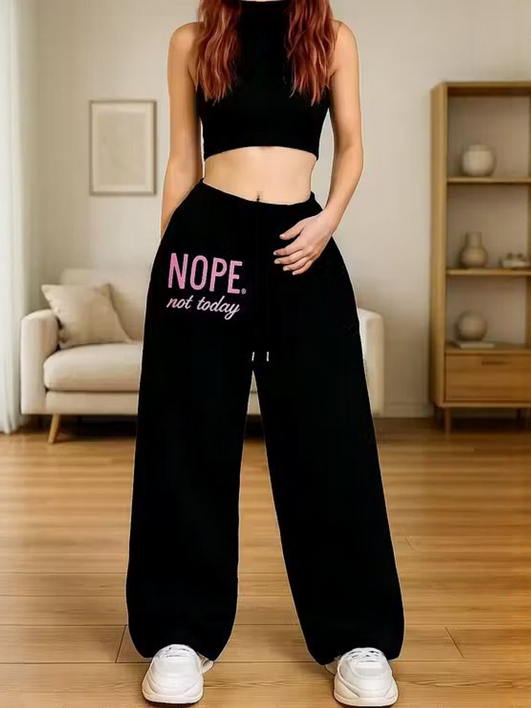 KIBA Women Black Cotton Baggy Track Pants