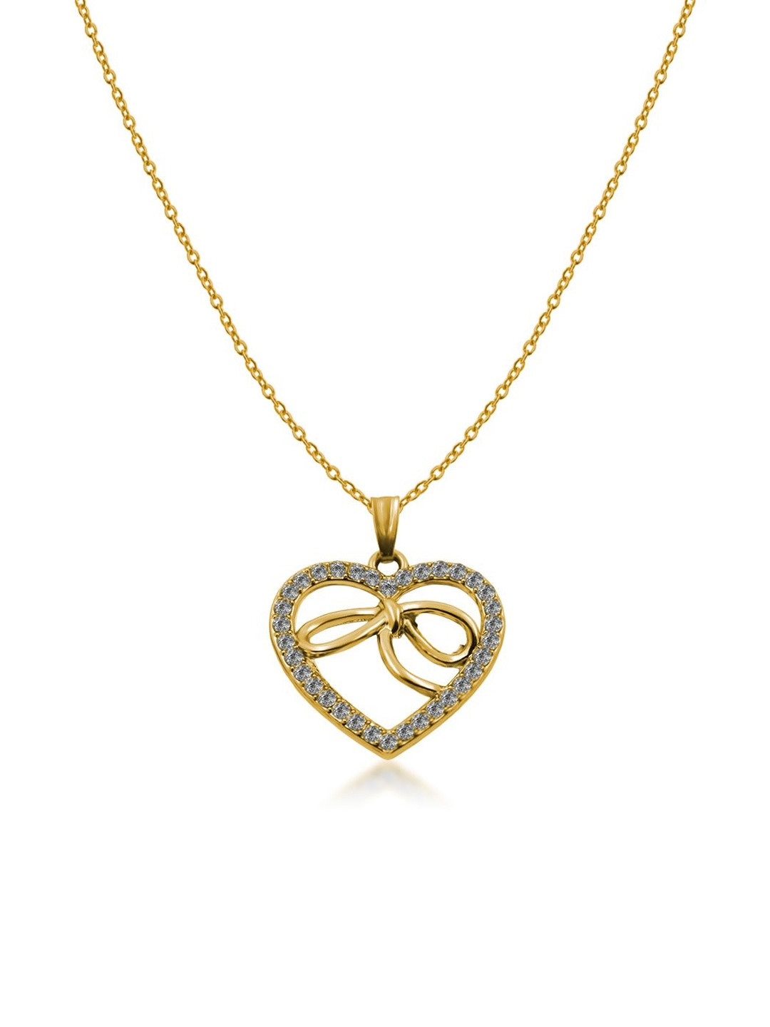 Utkarsh Women Gold-Plated Anti-Tarnish Big Heart Bow Cubic Zirconia Pendant