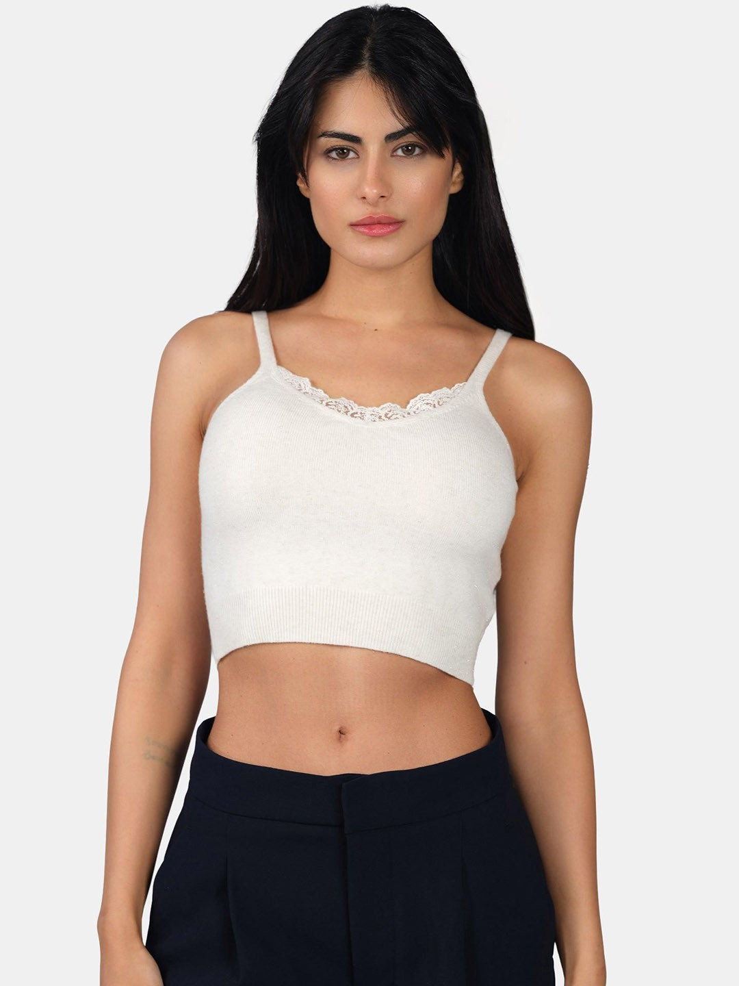 Virgio Women Viscose V-Neck Strappy Knit Crop Camisoles