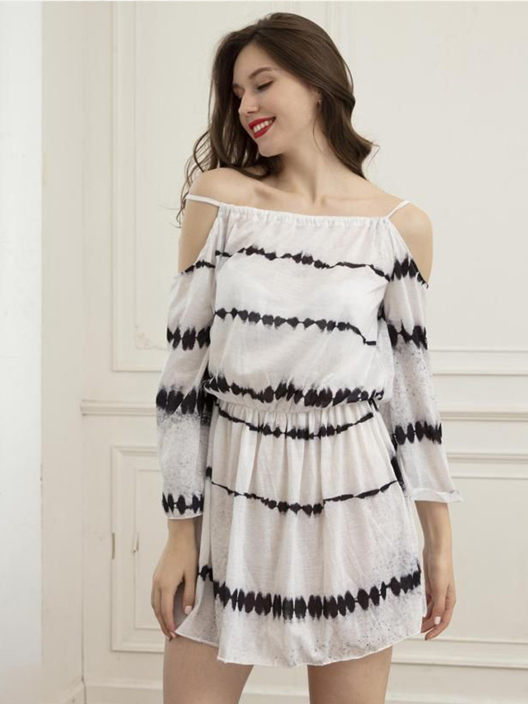 StyleCast Tie & Dyed Off-Shoulder Cotton Fit and Flare Dress