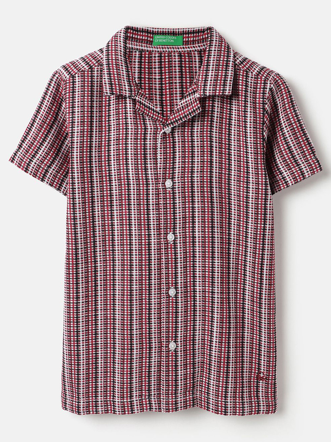 United Colors of Benetton Boys Comfort Spread Collar Vertical Stripes Striped Cotton Shirt