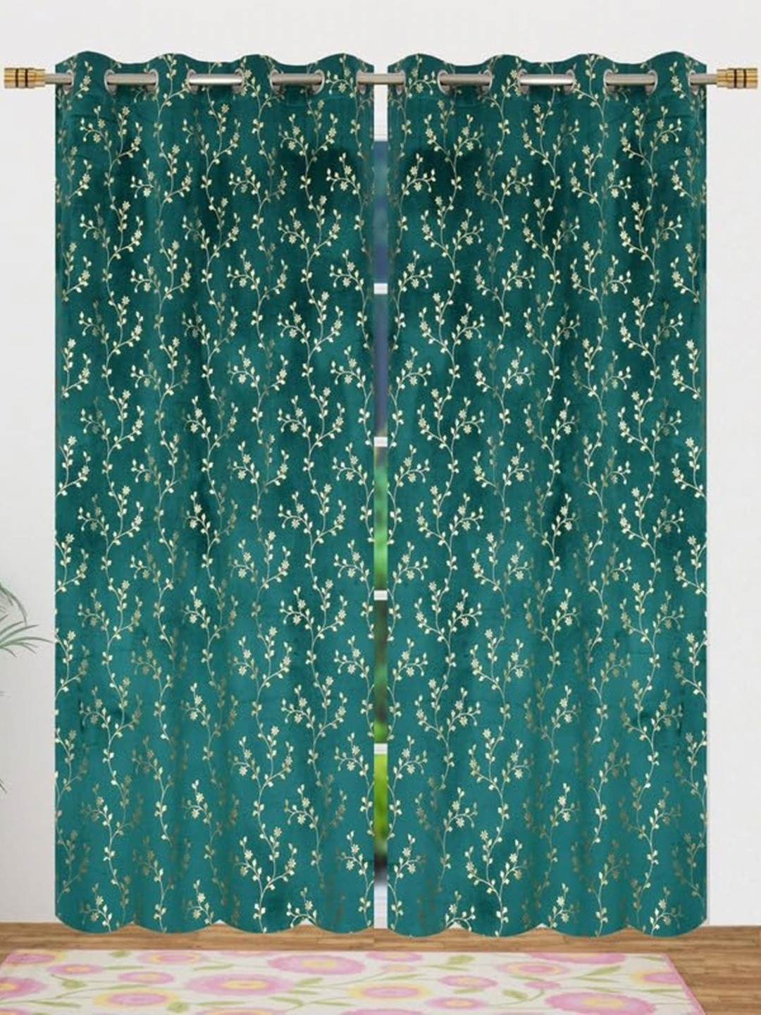 Kiara Creations Govinda Blue 2 Pieces Printed Velvet Room Darkening Long Door Curtain